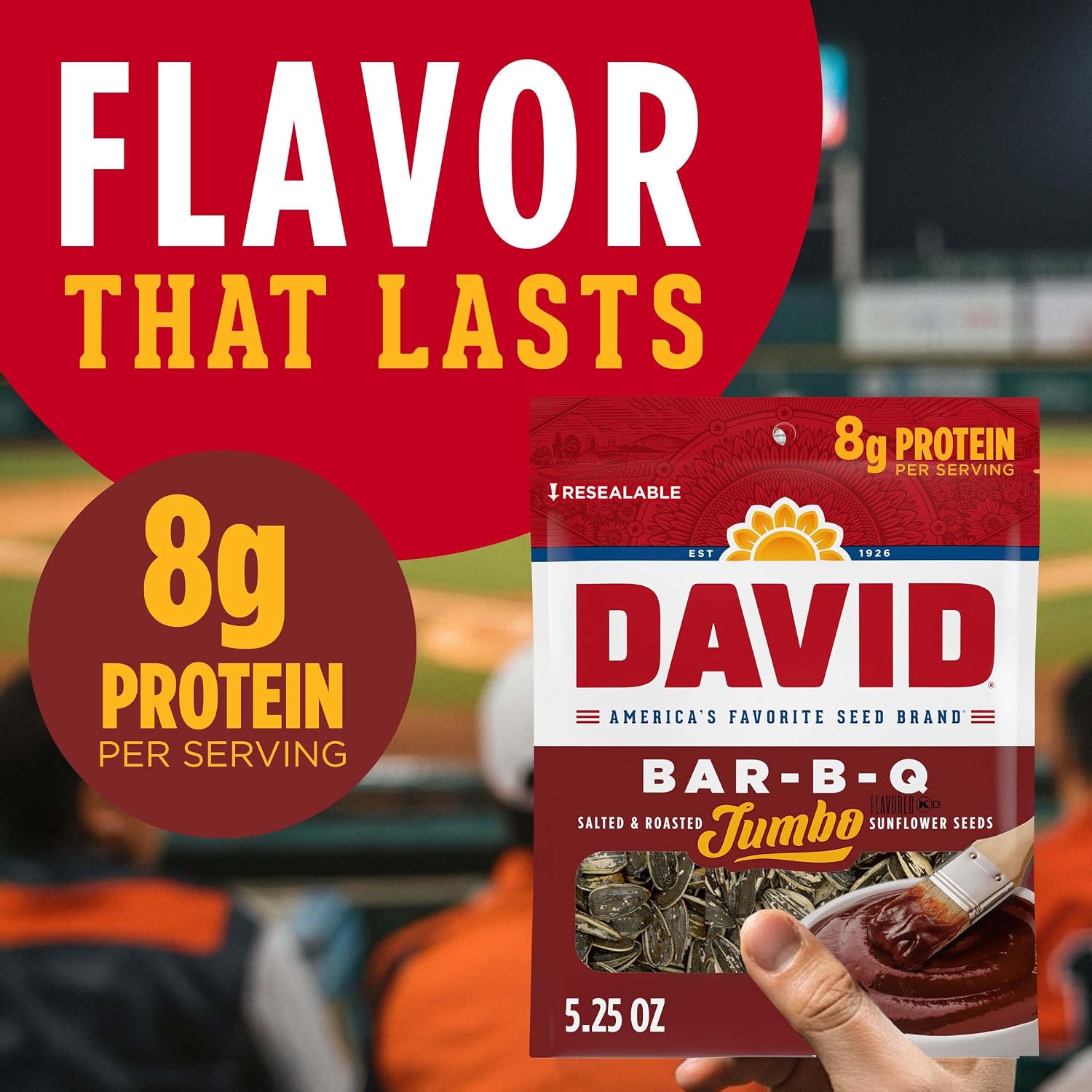 DAVID Jumbo Sunflower Seeds, Bar-B-Q Flavor, 5.25 oz.