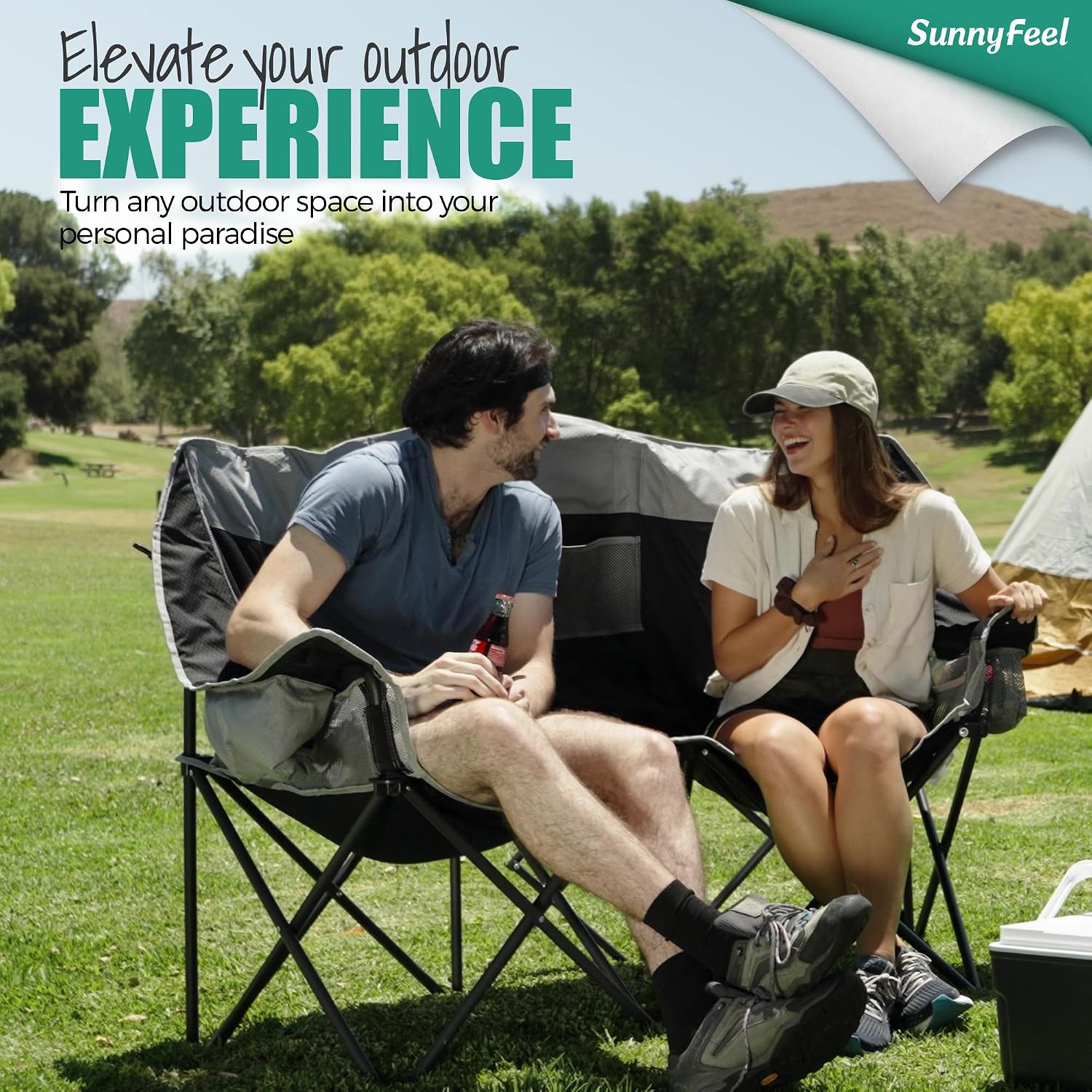 SUNNYFEEL Folding Double Camping Chair Oversized Loveseat for Adults
