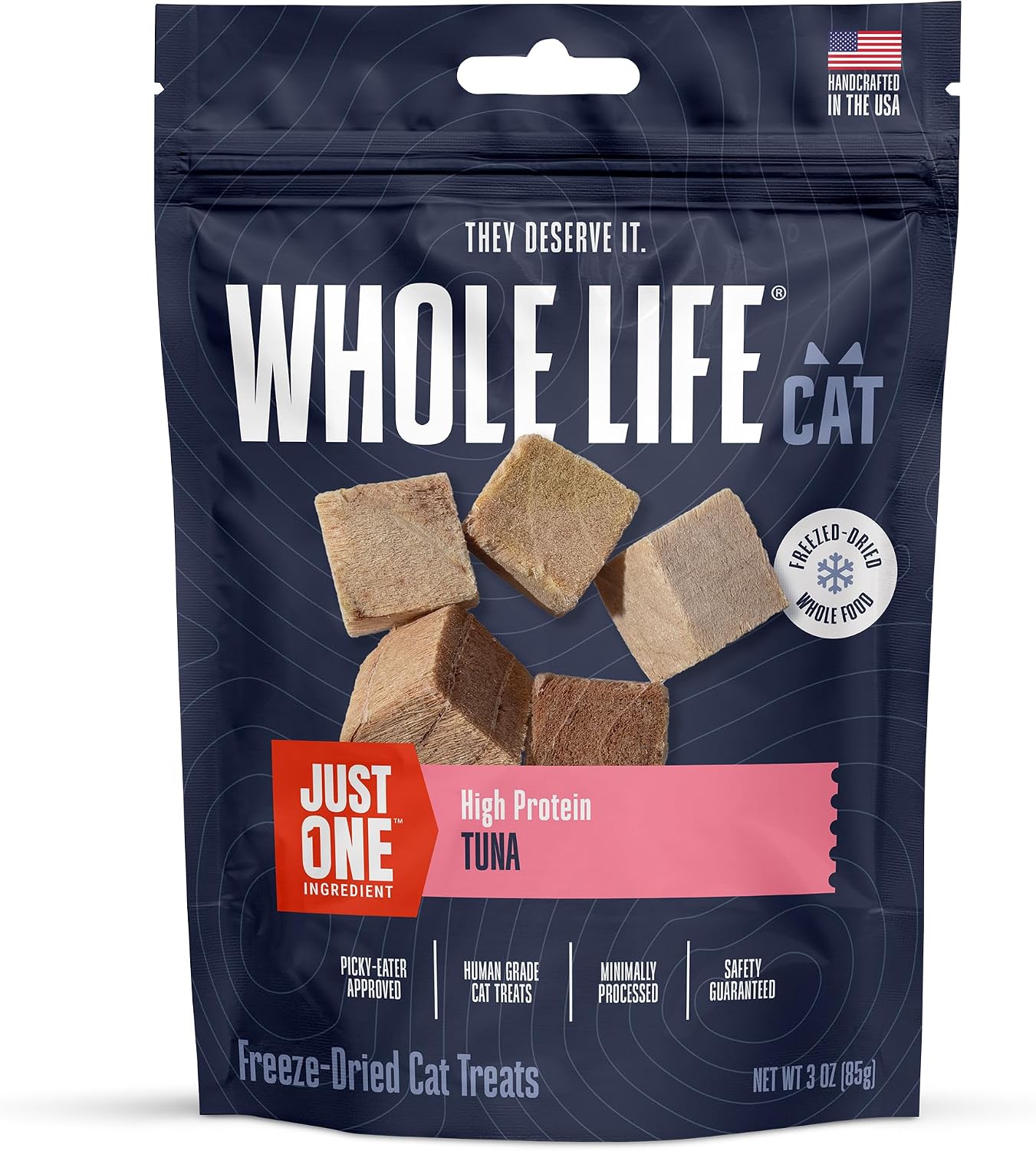 Whole Life Cat Just One Salmon Freeze Dried Cat Treats - Human Grade High Protein Food, Healthy Training Snacks, Freeze Dried Salmon Food Toppers, USA Made Natural Treats - 1 oz (Pack of 1)
