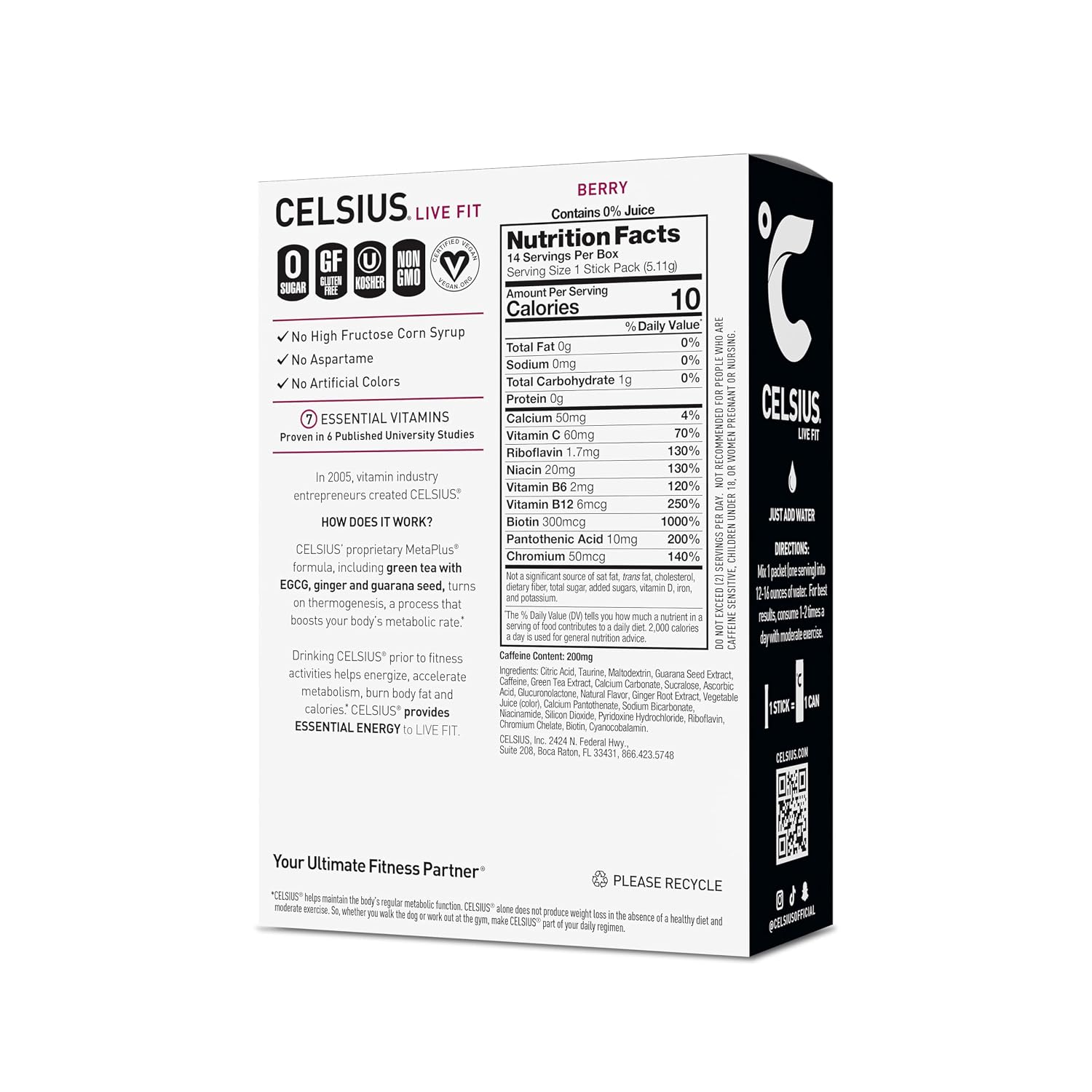 CELSIUS On-The-Go Powder Stick Packs, Zero Sugar (14 Sticks per Pack)