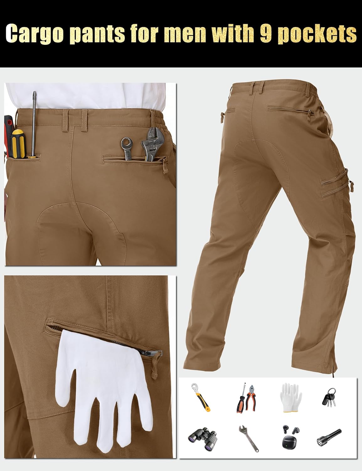 CRYSULLY Mens Tactical Cargo Pants Ripstop Cotton Military Hiking Work