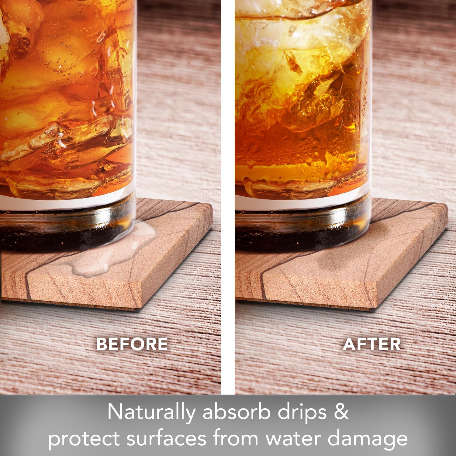 Thirstystone Sandstone Cinnabar Coasters | Protective Cork Backing, Eco-Friendly, Absorbent, Easily Wipes Clean