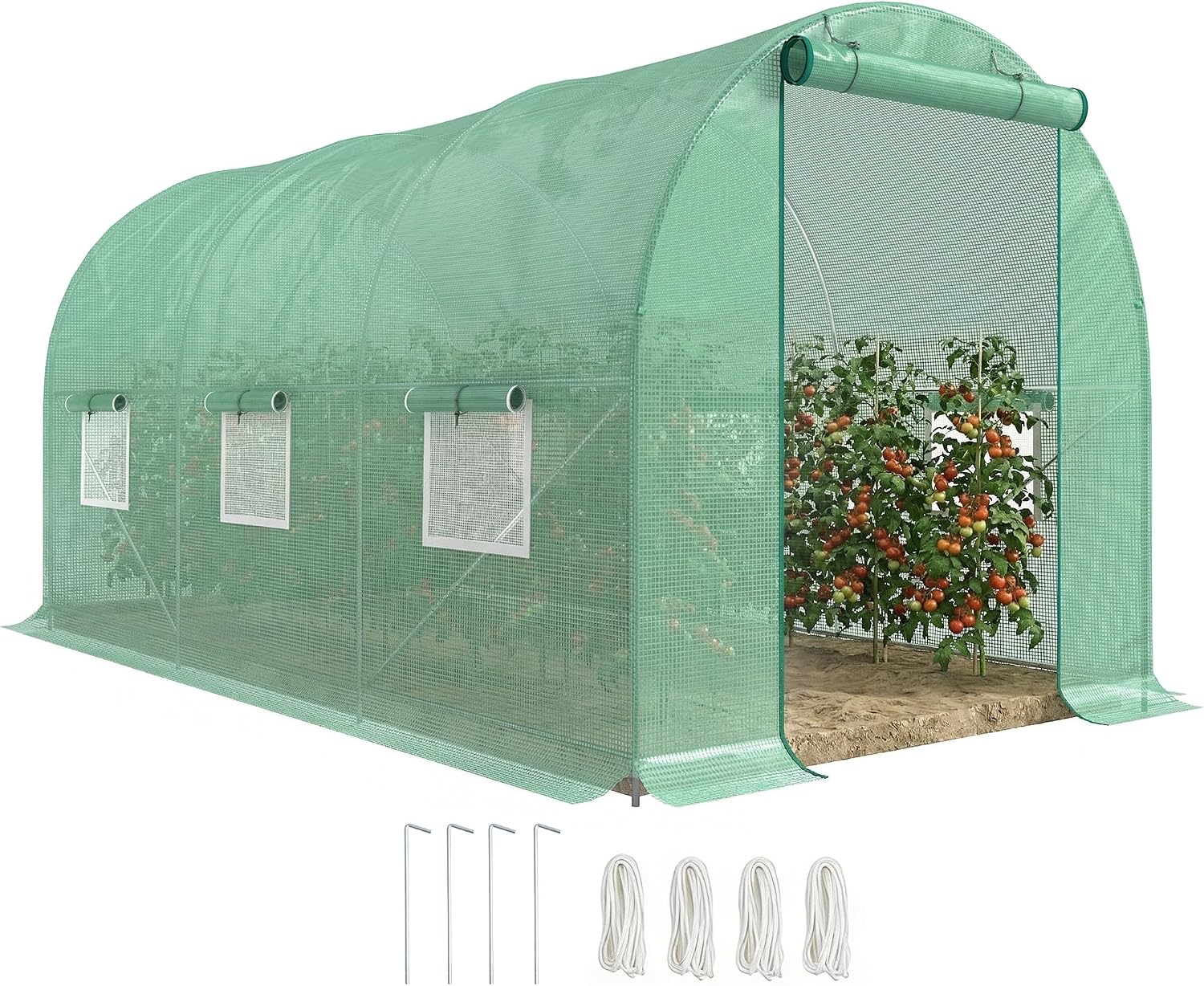 Outsunny 15' x 7' x 7' Walk-in Tunnel Greenhouse Large Steel Frame White
