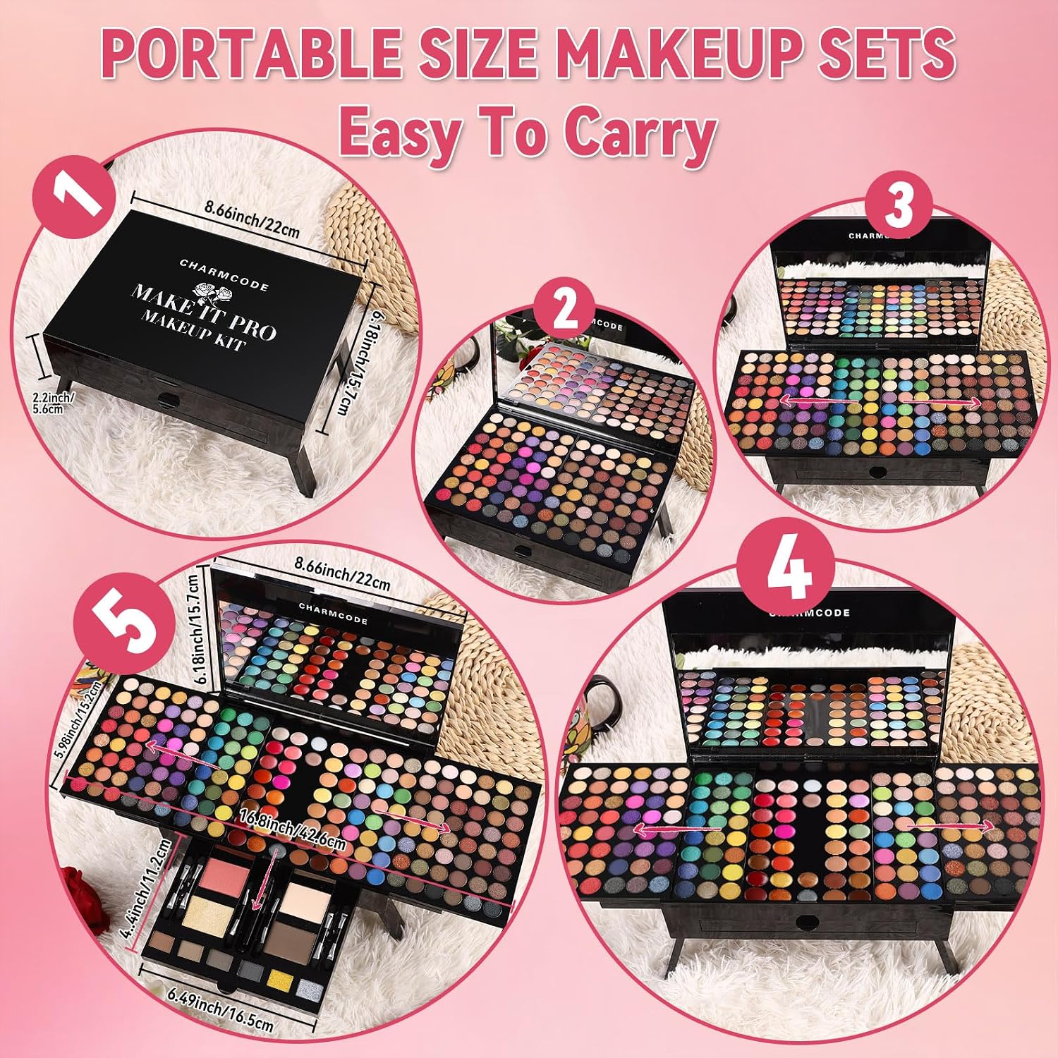 CHARMCODE 190 Colors Cosmetic Make up Palette Set Kit Combination with Eyeshadow Facial Blusher Eyebrow Powder Face Concealer Eyeliner Pencil A
