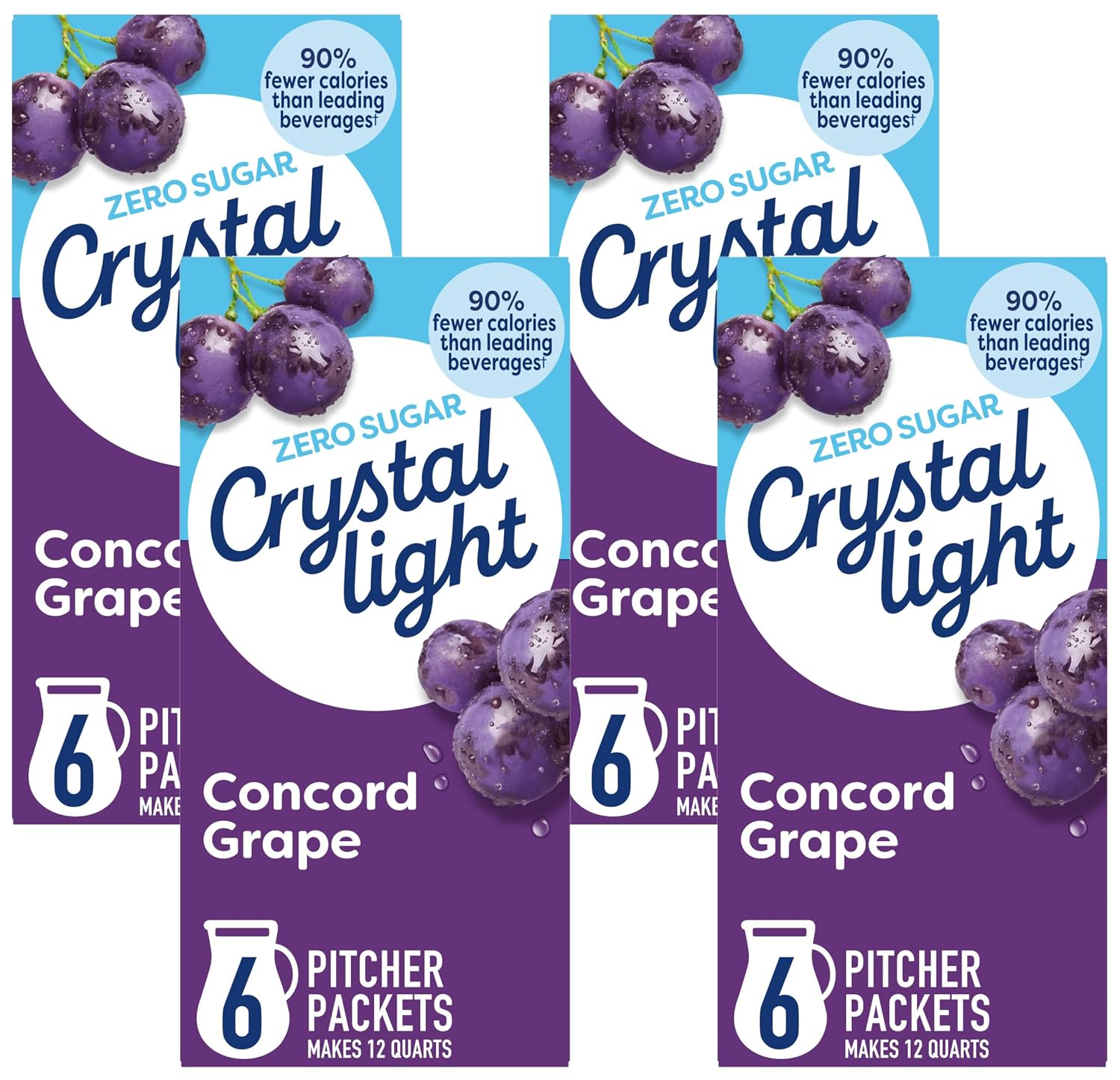 Crystal Light Drink Mix, 6 Pitcher Packets Concord Grape , 2.01 oz | for Flavorful Hydration and Shareable Refreshment Zero Sugar, Low Calorie No Caffeine