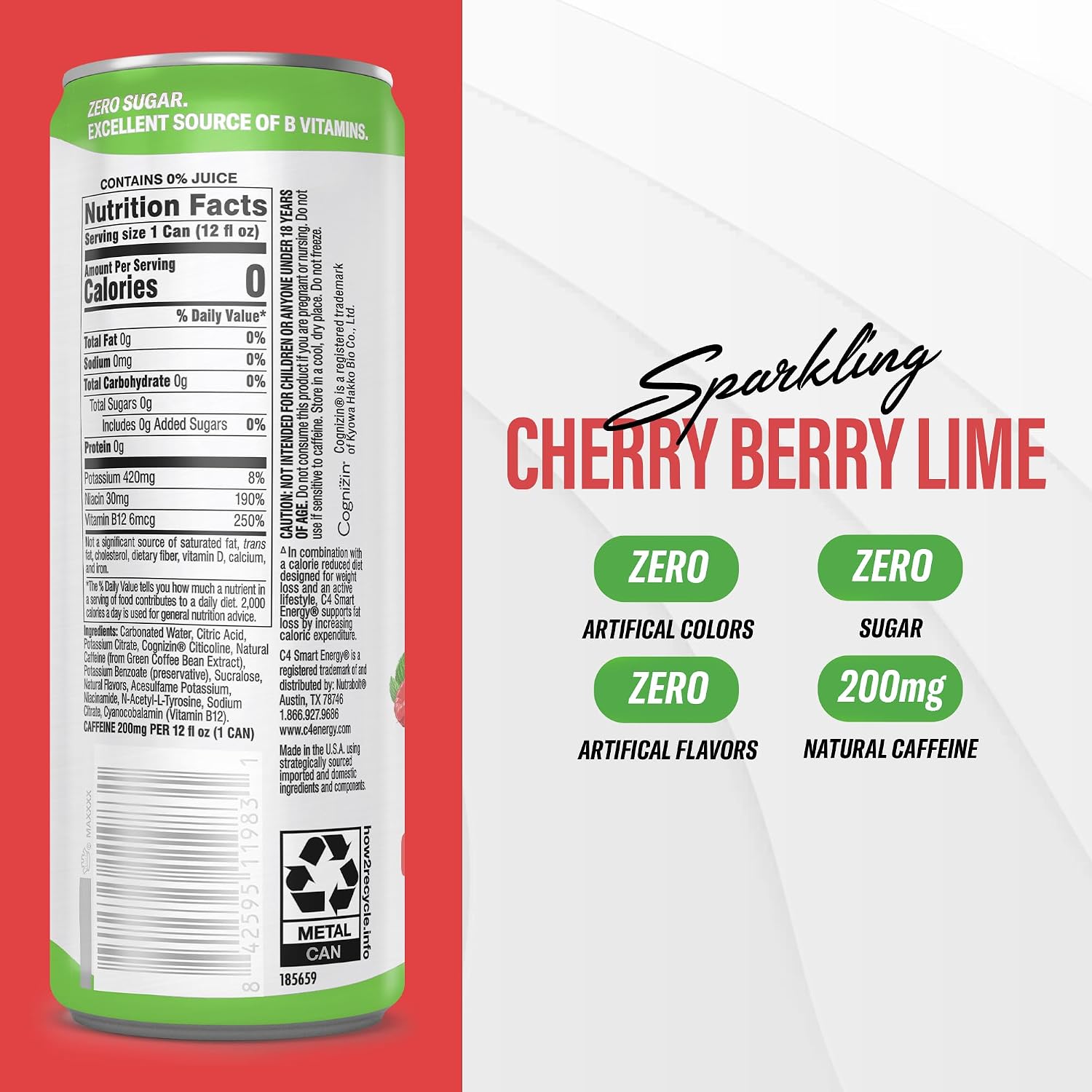 C4 Smart Energy Drink, 200mg Caffeine, 12 Fl Oz 12pk