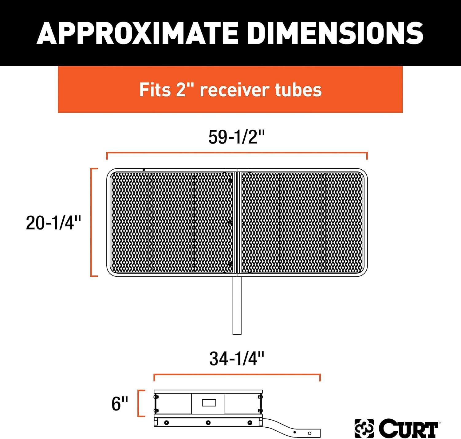 CURT 18150 Cargo Basket Hitch Trailer Hitch Cargo Carrier, 500 lbs. Capacity, 59-1/2-Inch x 20-1/4-Inch x 5-1/2-Inch, Fits 2-Inch Receiver