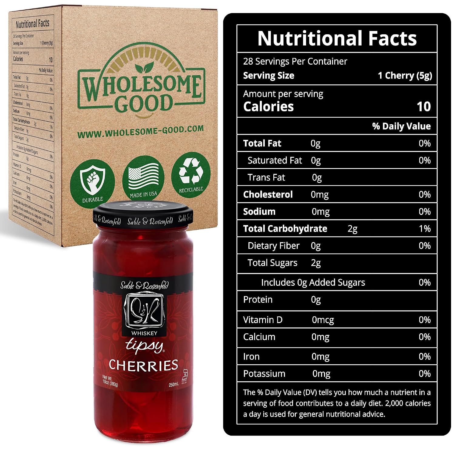 Sable & Rosenfeld Bourbon Tipsy Dark Reserve Cherries, 10 oz, Pack of 1