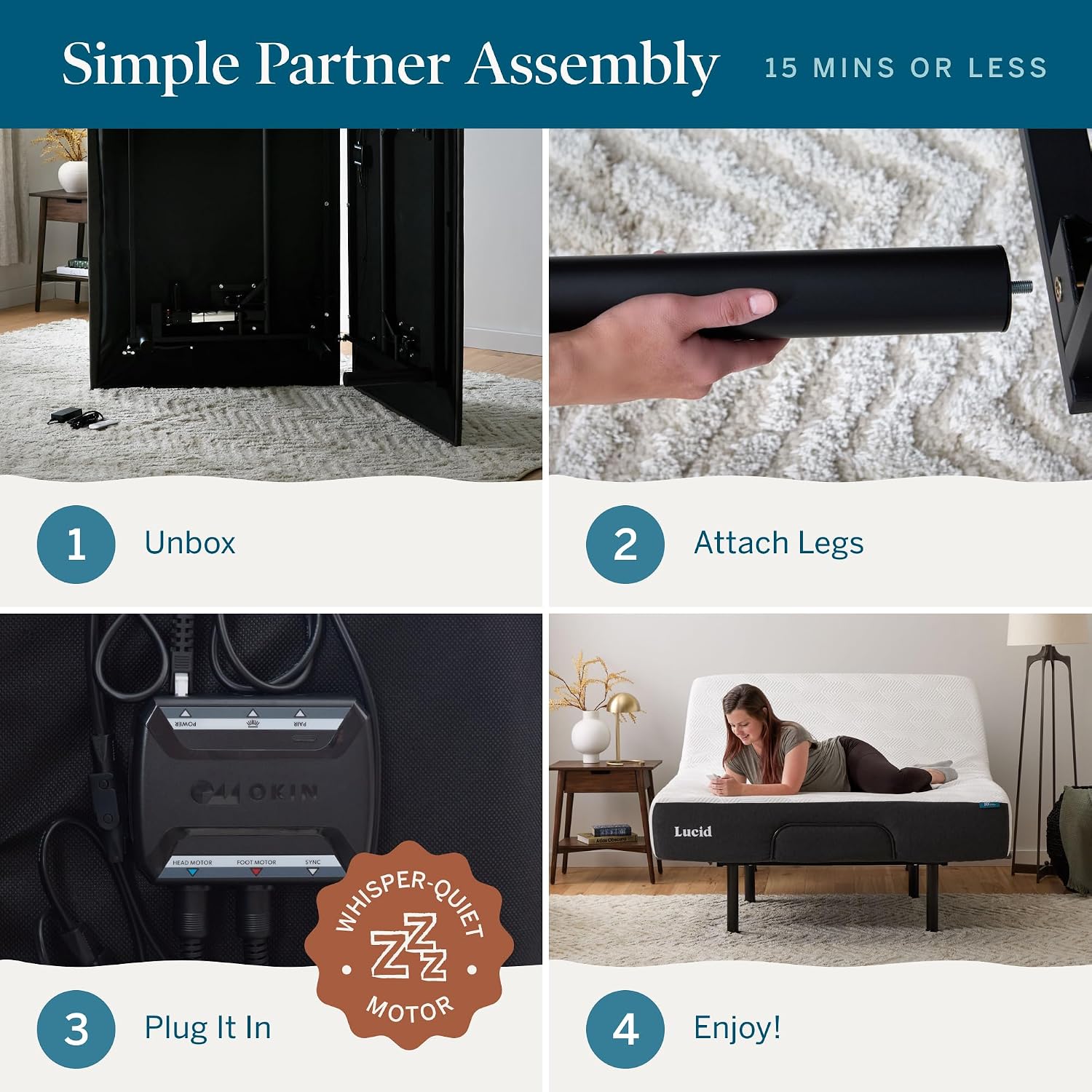 Lucid® L300 Adjustable Bed Frame – USB – Memory Position – Remote, Twin XL