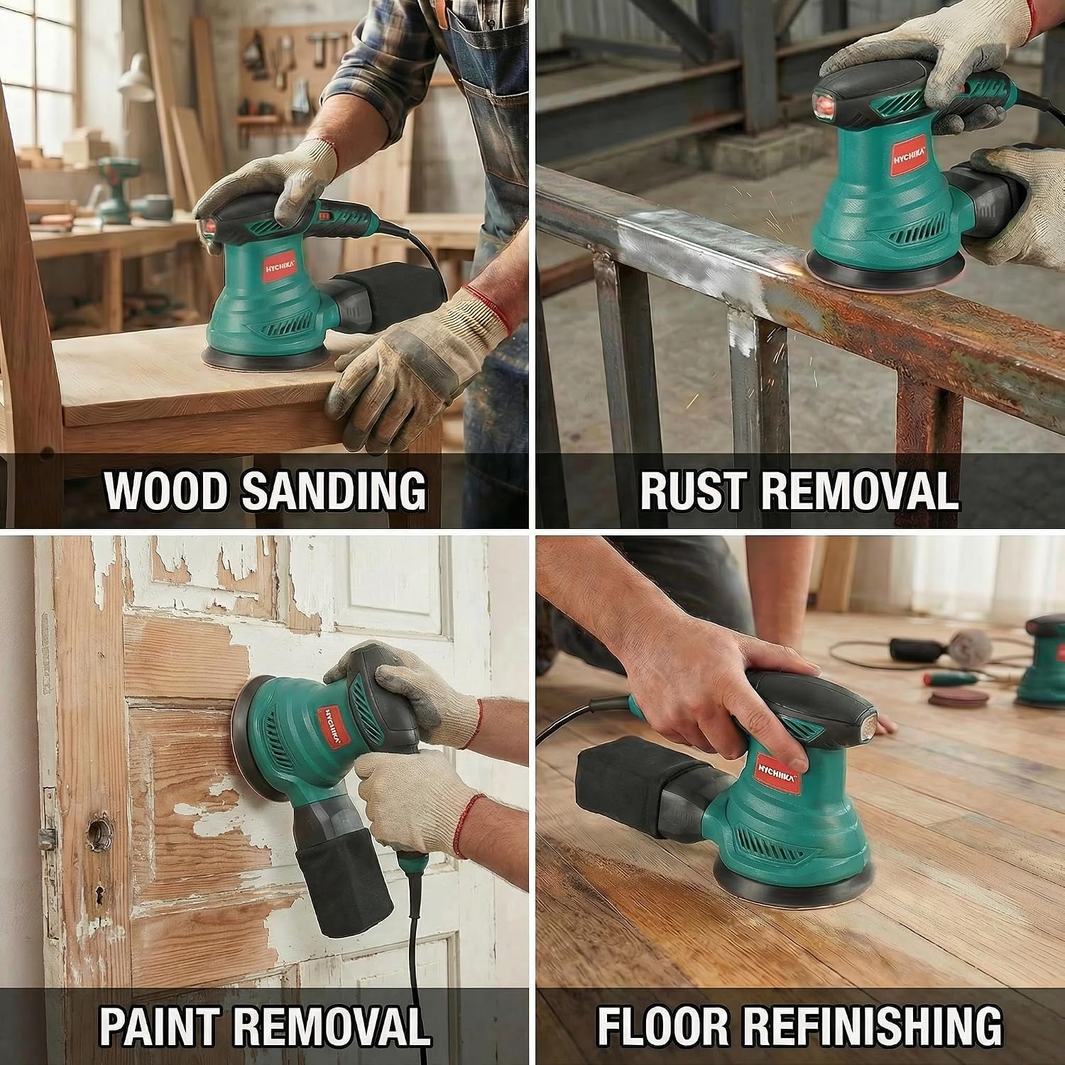 HYCHIKA 5-Inch Random Orbital Sander, 13000RPM Electric Palm Sander with 6 Variable Speeds, Powerful Motor