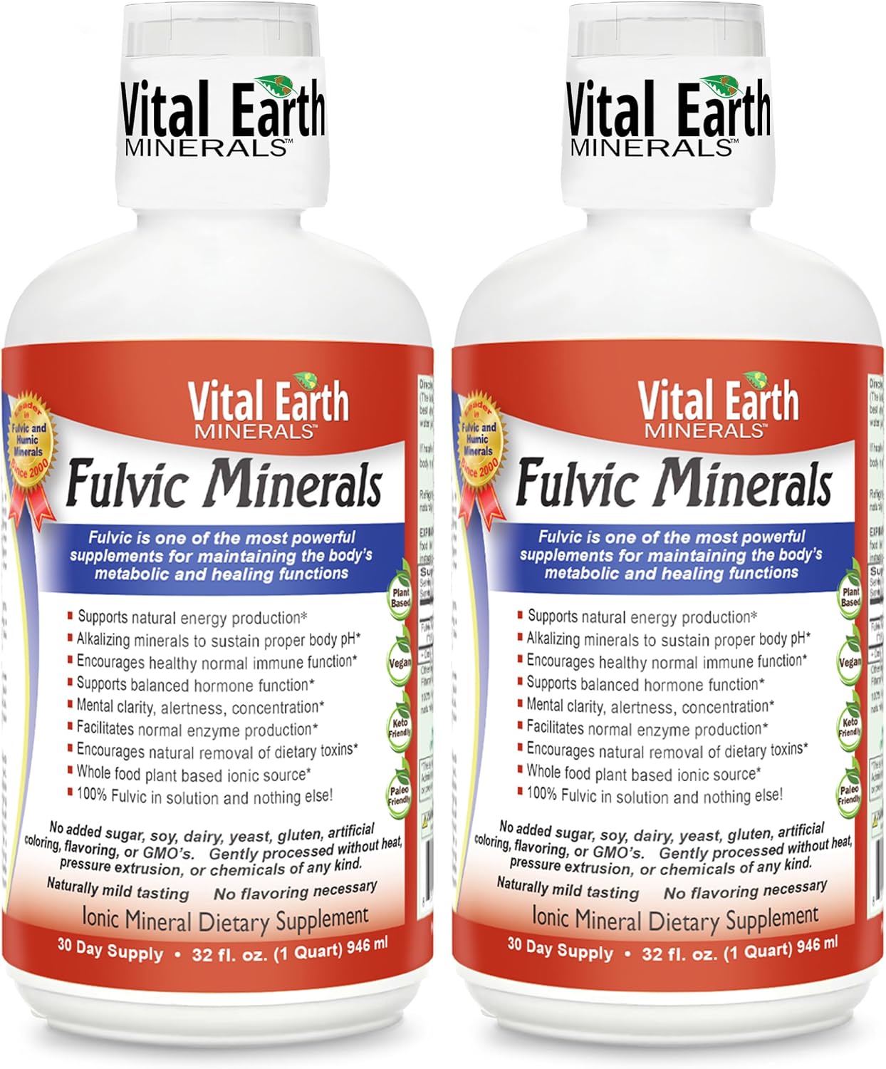 Vital Earth Minerals Fulvic Minerals Liquid – Fulvic Acid Supplement with 70+ Trace Minerals, Electrolytes for Energy & Vitality, 32 Oz + 1 Oz Cup