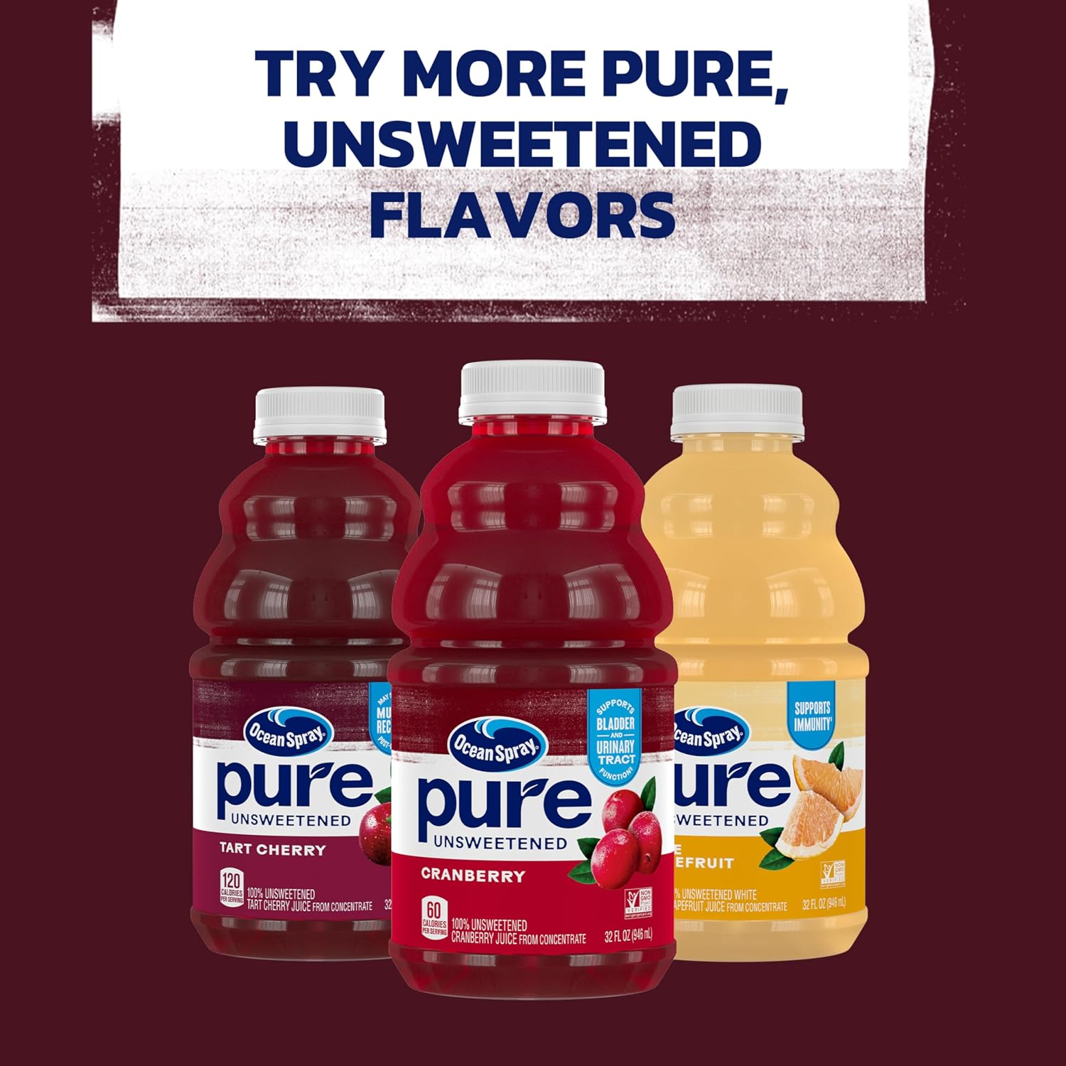 Ocean Spray® Pure Unsweetened Tart Cherry, 100% Tart Cherry Juice, 32 Fl Oz Bottle
