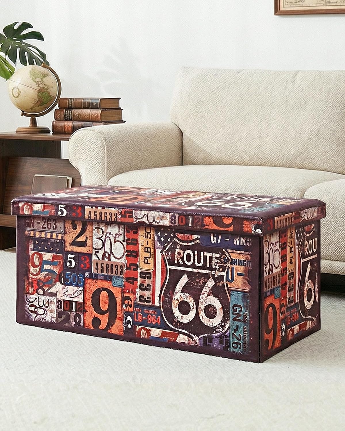 B FSOBEIIALEO Folding Storage Ottoman Bench with Faux Leather Footrest Seat, Coffee Table 30"x15"x15"