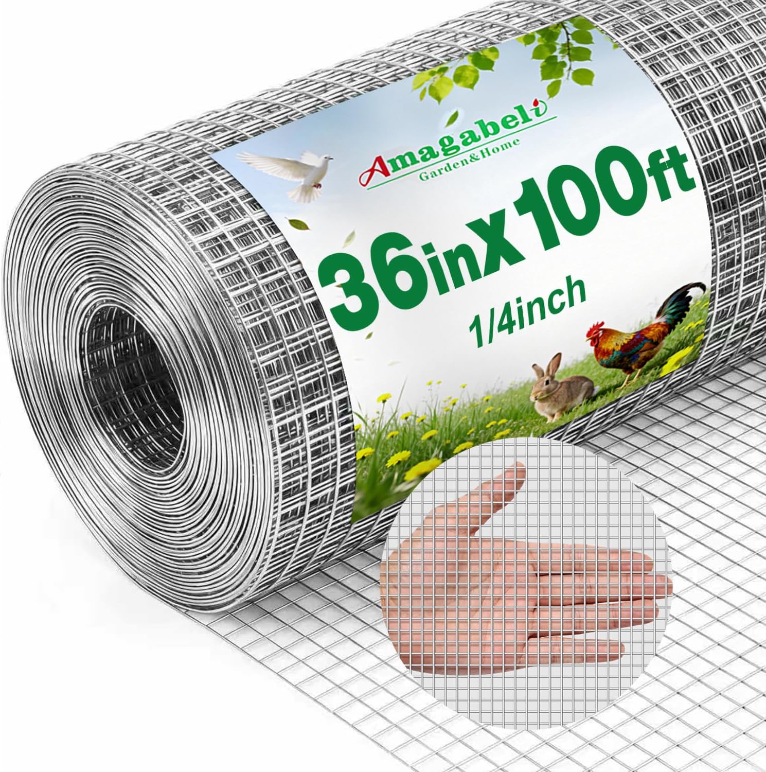 Amagabeli Hardware Cloth 1/2 inch 36 x 100 ft 19 Gauge Chicken Wire Fence Hot-Dipped Galvanized After Welding Welded Wire Fencing Mesh Roll Garden Plant Support Poultry Rabbit Cage Snake Gopher