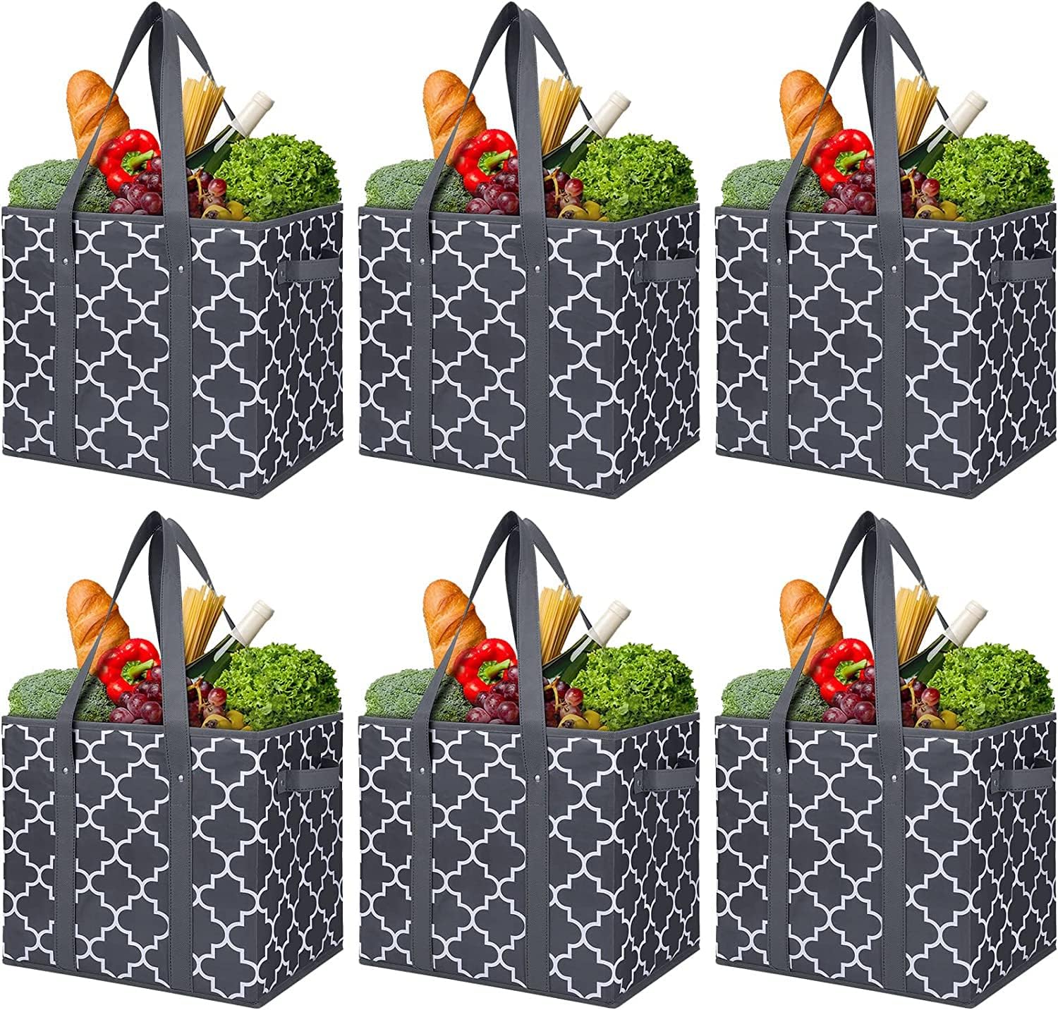 WISELIFE Reusable Grocery Bags 3-Pack Foldable Washable Large Storage Bins Basket Water Resistant Shopping Tote Bag Black