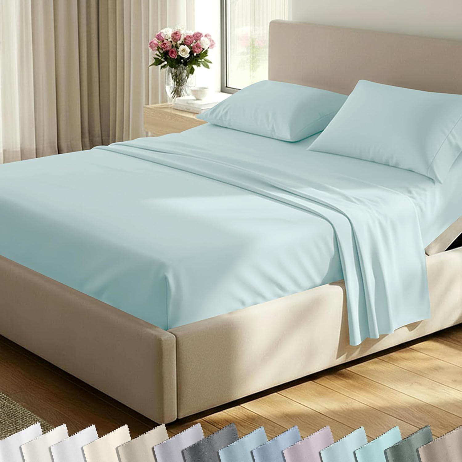 California Design Den Luxury 600 Thread Count Full Size Sheet Sets, Seafoam | 100% Cotton Sateen Backed by Good Housekeeping Seal, Soft & Smooth, 16" Deep Pocket, All-Around Elastic, Durable, Easy Care