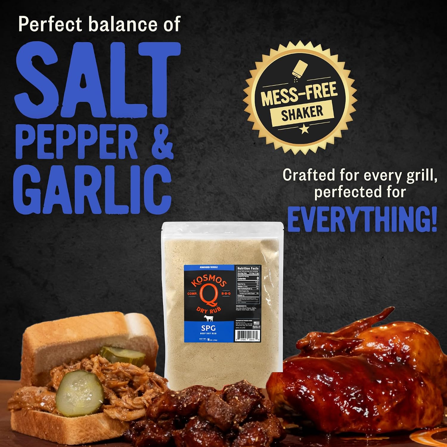 Kosmos Q Hot Dirty Bird BBQ Dry Rub, Spicy Seasoning with Chili Pepper, Brown Sugar, Garlic & Onion for Chicken, Turkey, Ribs, Pork, Dry Rub for Smoking & Grilling Meat, BBQ Spice Blend, 11 Oz Bag