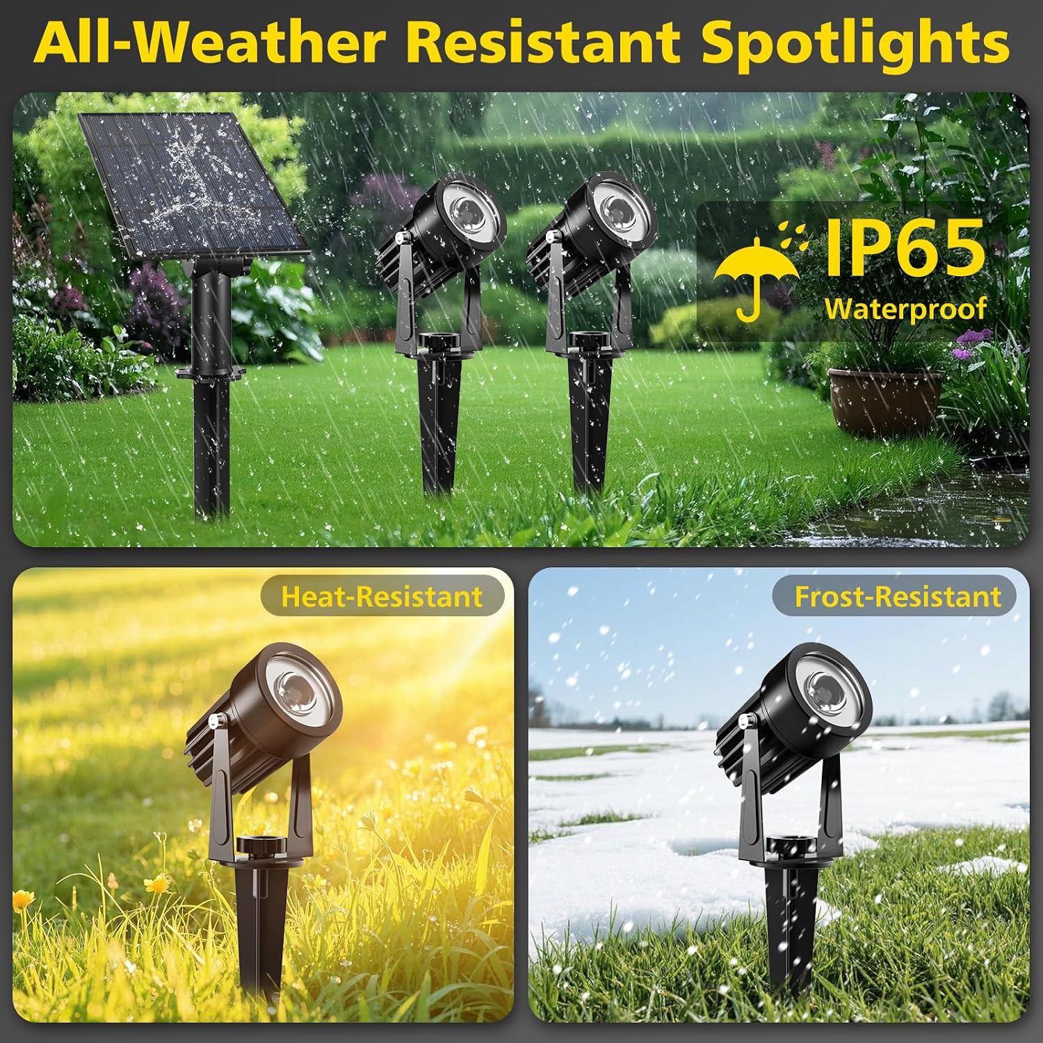 T-SUN Solar Spot Lights Outdoor, Dual Head Solar Spotlights, Cool White | IP65 Waterproof, 2 Brightness Modes, Dusk to Dawn Solar Uplights for Garden, Yard, Pathway, Patio, Lawn