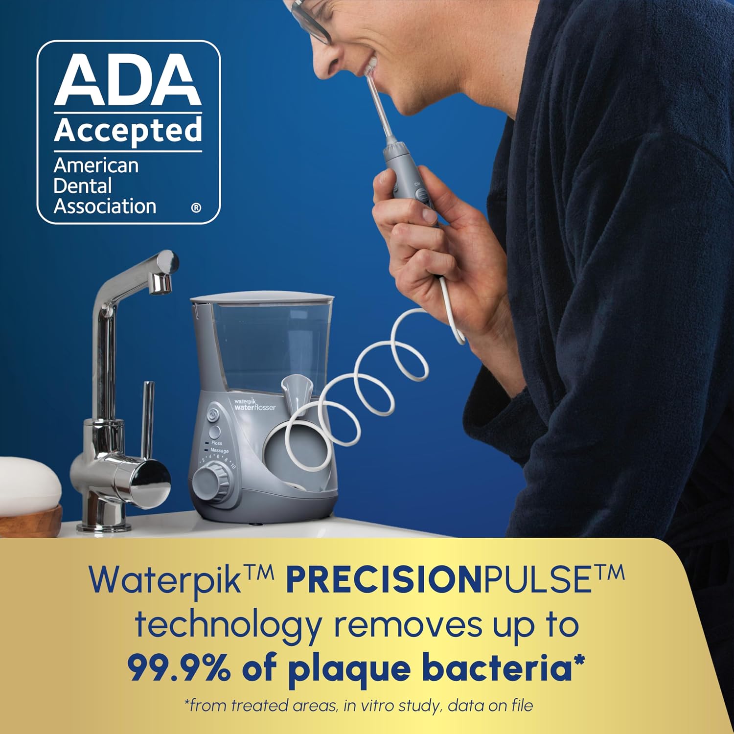 Waterpik Aquarius Countertop Water Flosser with 10 Settings, 7 Tips, White | For Daily Home Gum Health, Dental Braces, Implants, Teeth Cleaning, Multiple Users, ADA Accepted WP-660 Packaging May Vary
