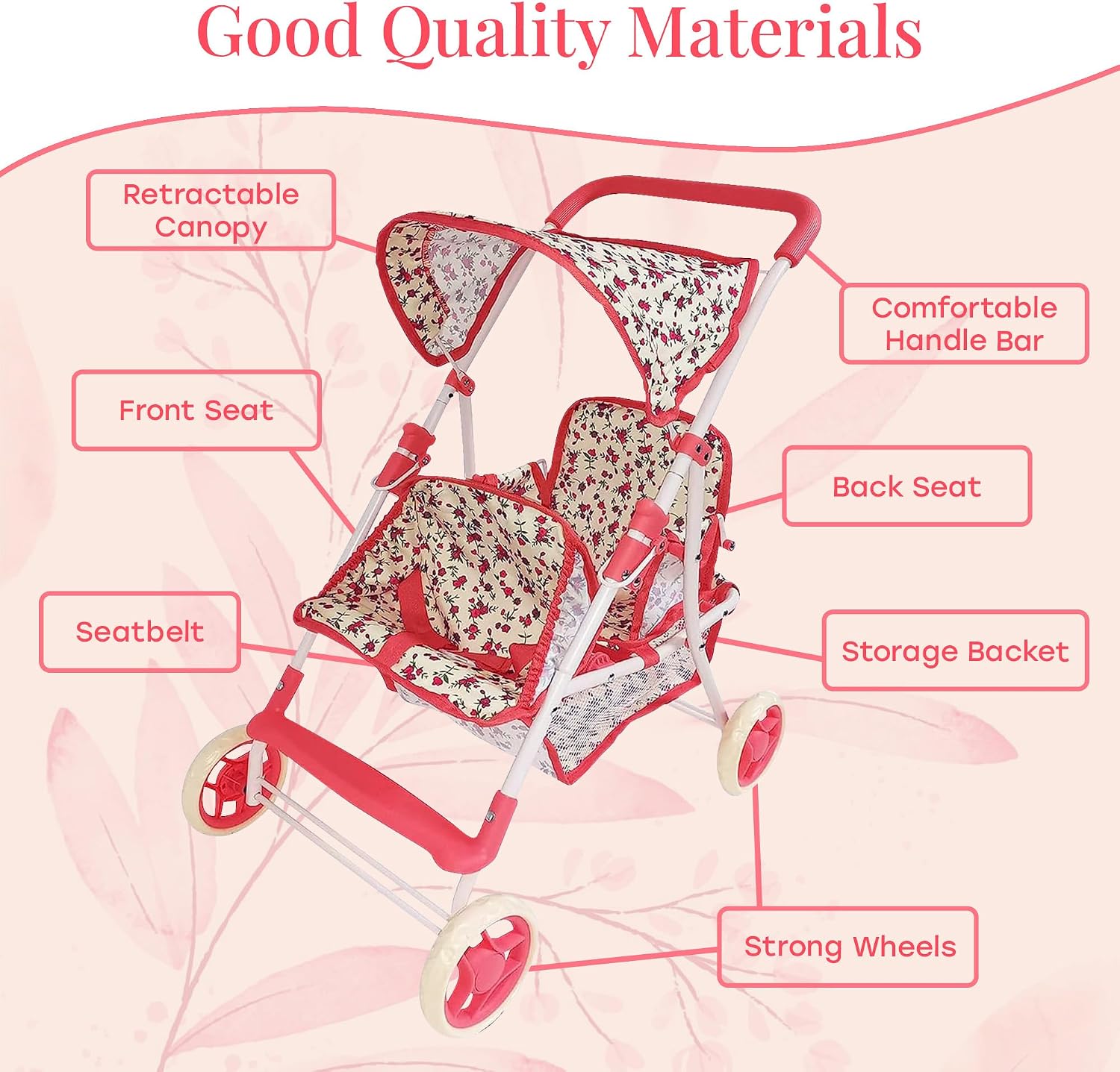 My First Doll Twin Stroller - Cutest Heart Design Doll Twins Stroller - Great Toy Gift for Girls