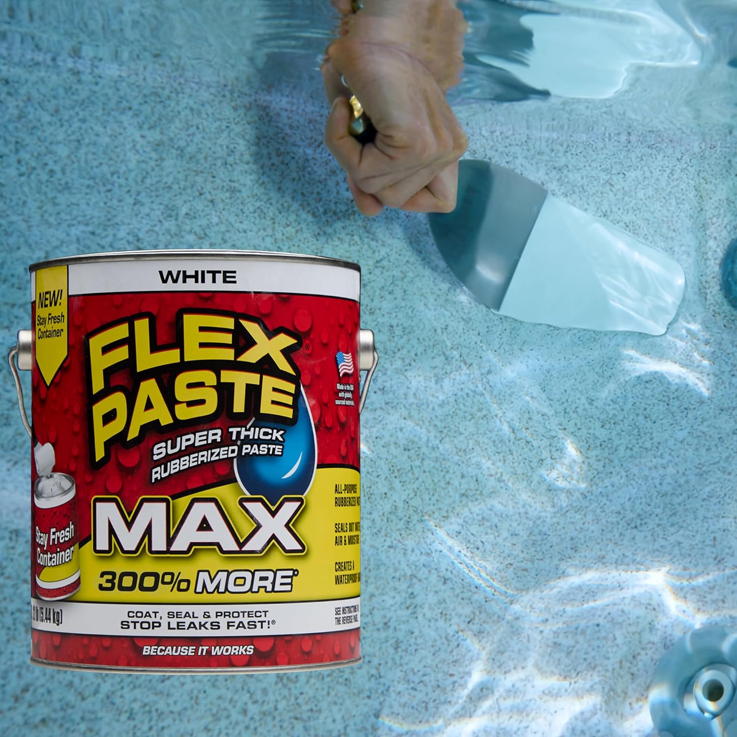 Flex Paste MAX, 12 lb Can, White, Waterproof Paintable Putty, Spackle Sealant, Fill Gaps Cracks Holes - Block Out Water and Air - UV Resistant - Walls