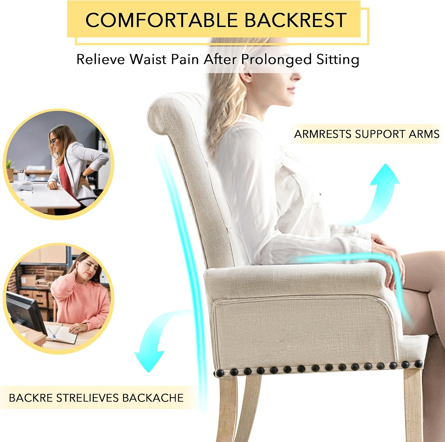 adochr Dining Chairs with Arms,Linen High Back Dining Room Chairs, Beige