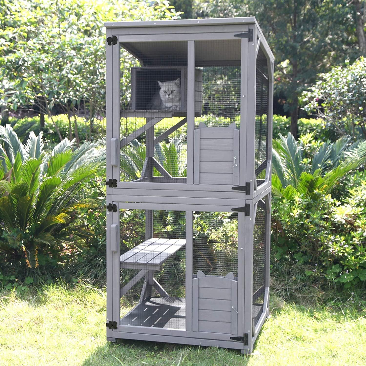 Aivituvin Cat House Outdoor Cat Catio Wooden Large Enclosure with Run on Wheels 70.9" Upgraded Version Catio with Reinforcement Strip