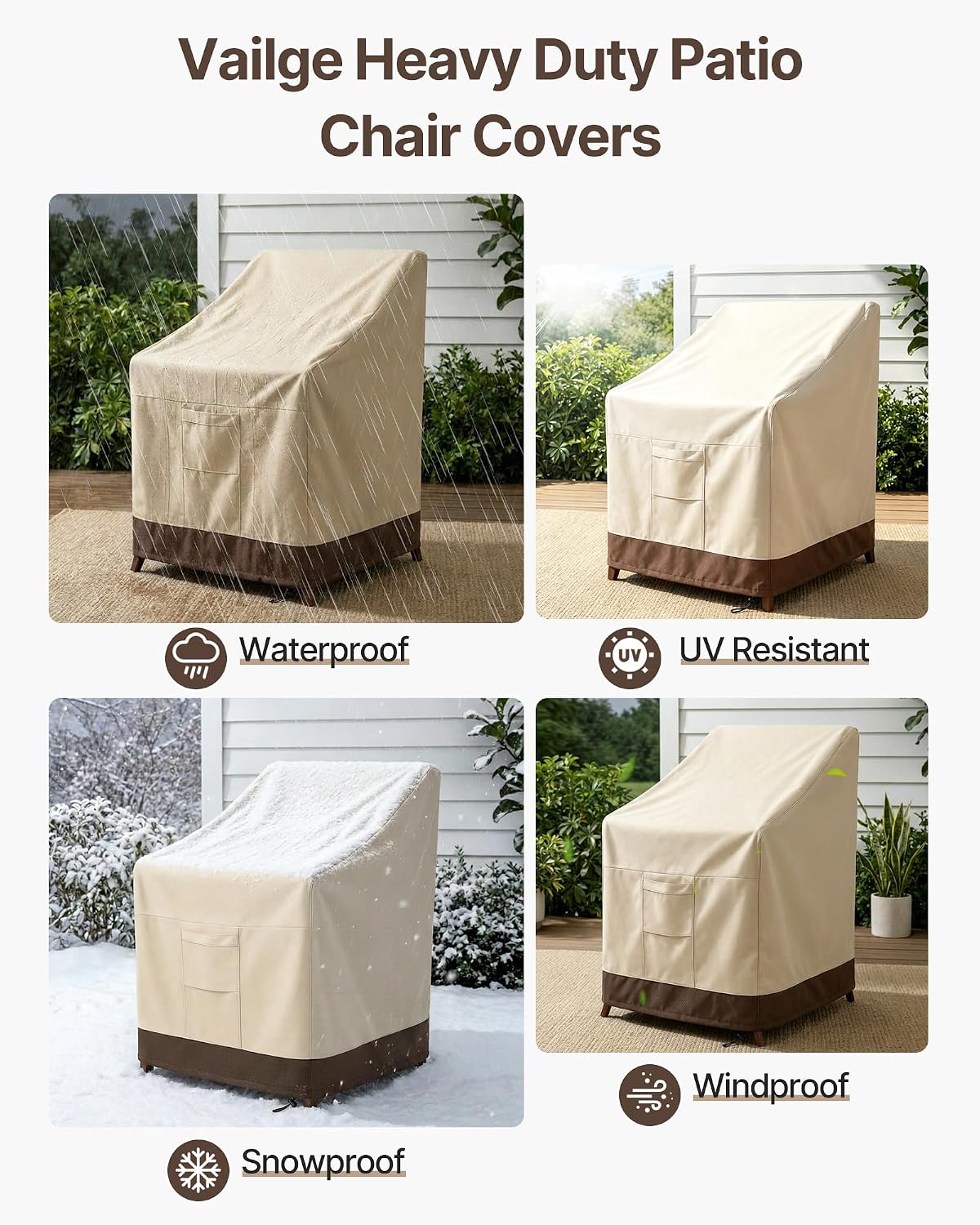 Vailge Stackable Patio Chair Covers & Outdoor Furniture Covers Waterproof