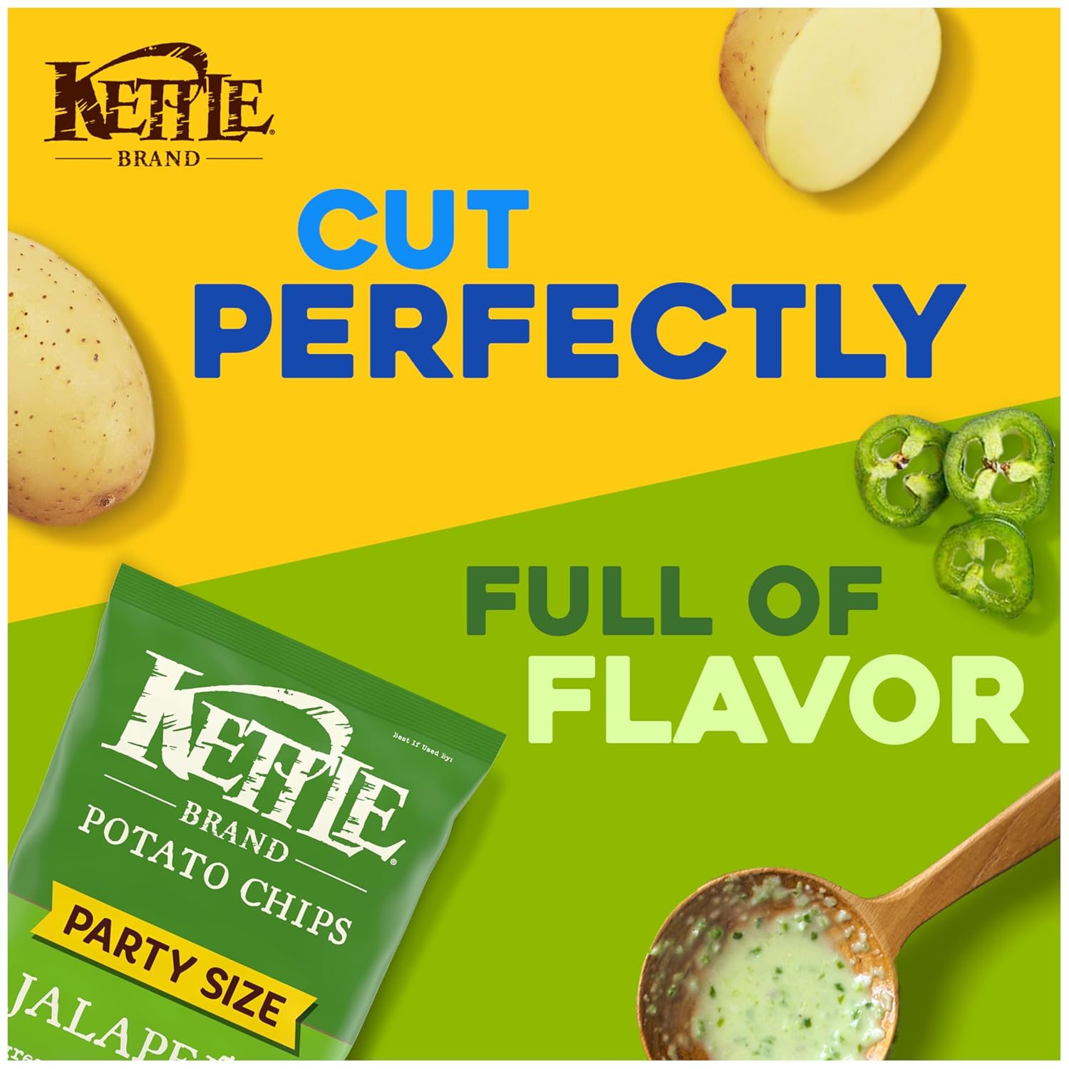 Kettle Brand Potato Chips, Jalapeno Kettle Chips, Party Size, 13 Oz