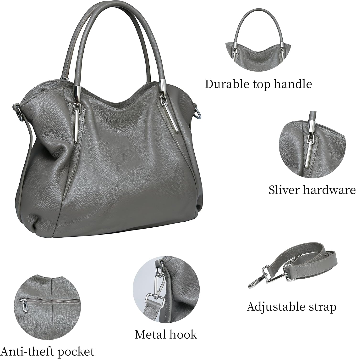 HESHE Leather Shoulder Purses for Women Tote Handbags Satchel Hobo Handbag | Designer Genuine Leather Travel Top Handle Work Bag Ladies Crossbody Purses Adjustable Straps Large Capacity Zippered Closure