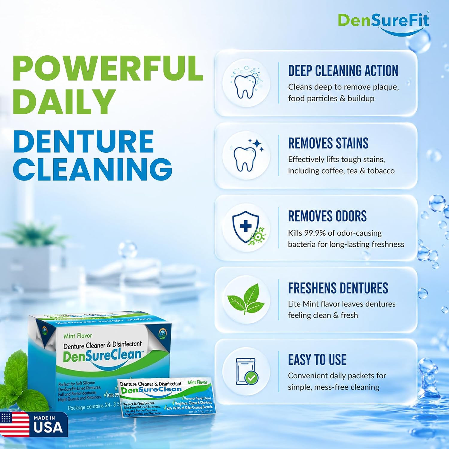 DenSureClean Denture, Retainer & Aligner Cleaner Powder, 120-Day Supply
