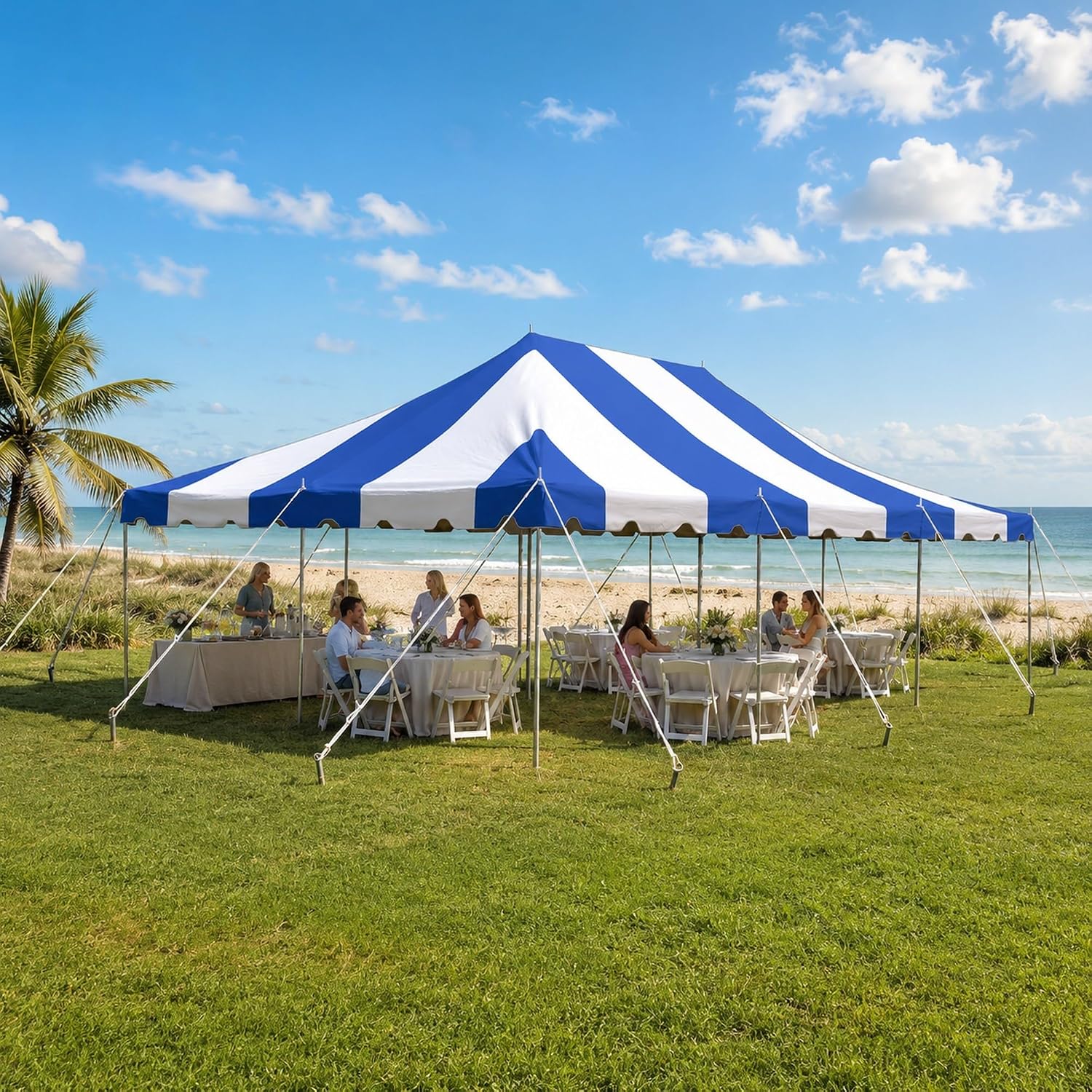 20’ x 20’ Weekender Canopy Pole Tent, Indoor and Outdoor Heavy Duty Easy Up, 80 Person Capacity Tent for Parties, Weddings, and Events, Commercial and Residential Use, PVC White Top | Easy Up Weekender Canopy Tent With 80 Person Capacity - Outdoor Canopi…