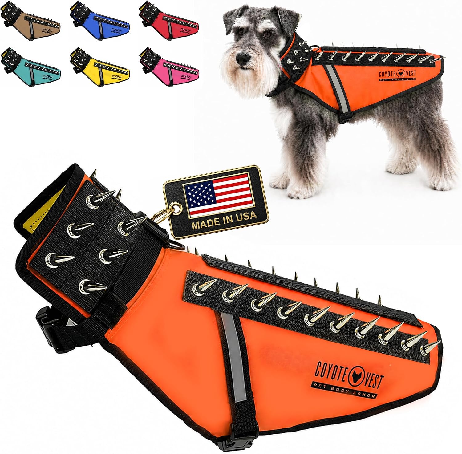 CoyoteVest Stab-Resistant Dog Harness, Made in USA, X-Small, Neon Pink | Stab-resistant Vest Helps Protect Small Dogs From Coyotes, Aggressive Dogs and Birds of Prey, with Removable Spikes