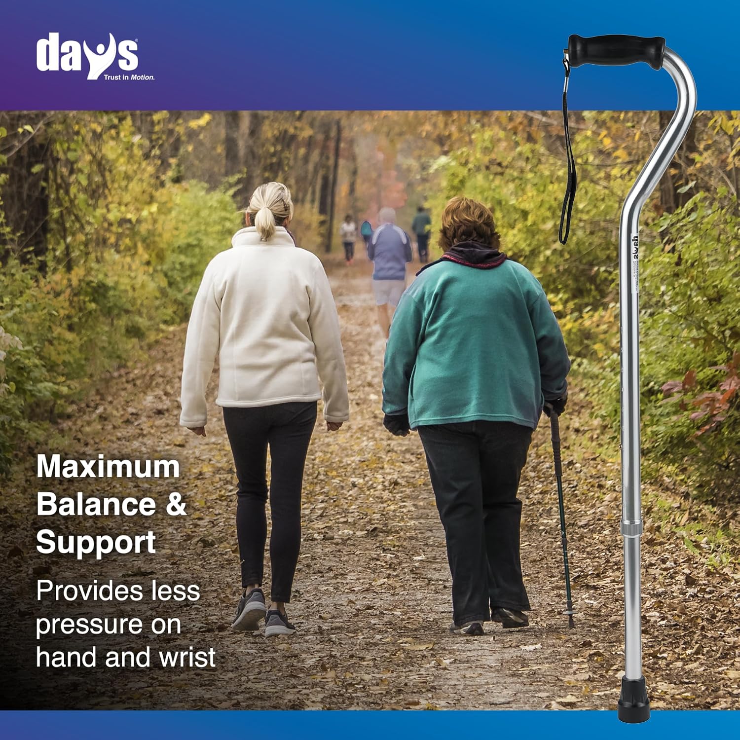 Days Standard Bariatric Offset Cane, Bariatric Cane with Rubber Tip, Heavy Duty Walking Cane for Weight Bearing, Limited Mobility Aid for Elderly, Tall & Heavy Adults, Silver with Black Handle