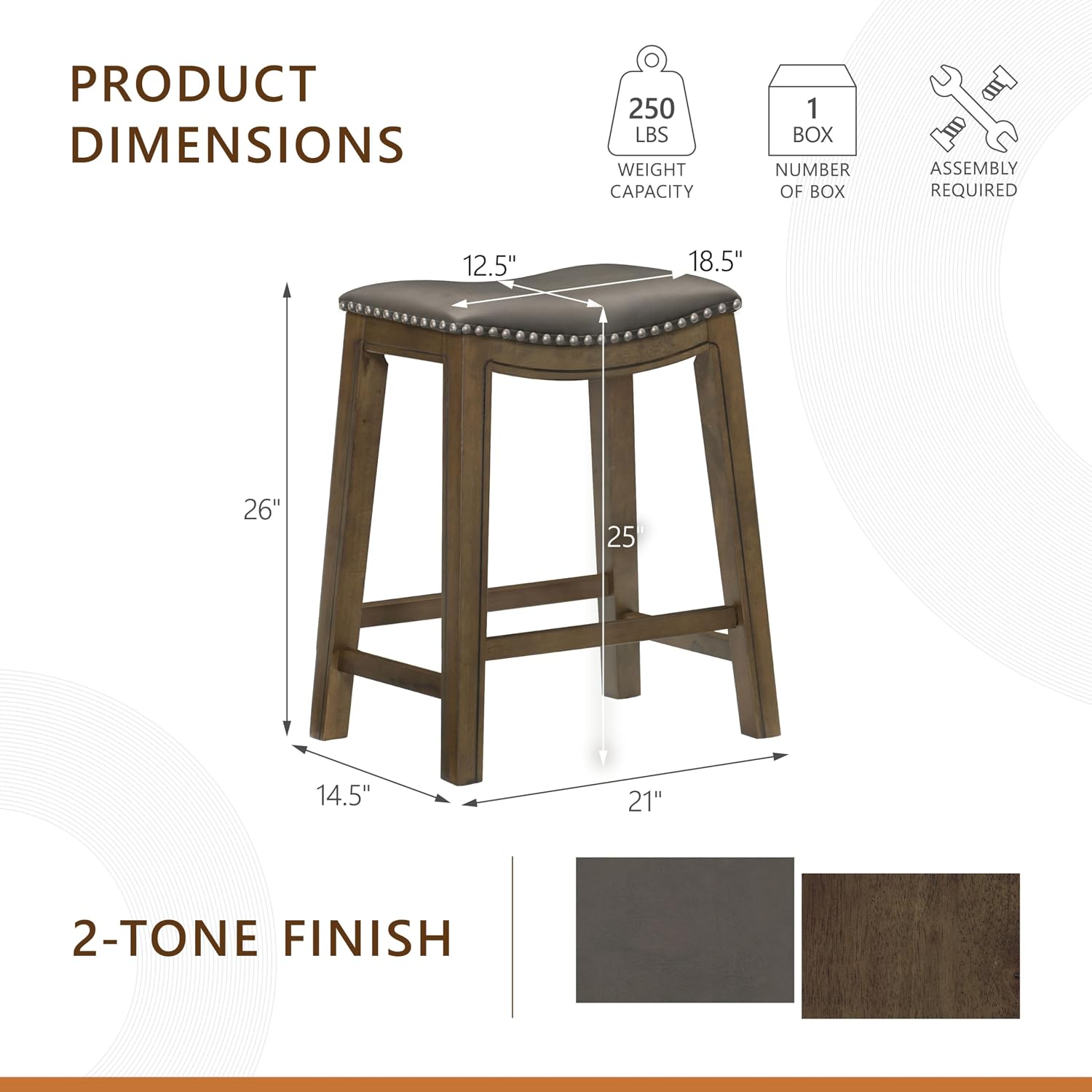Lexicon Ordway Solid Wood Counter Height Stool - Saddle Kitchen Stool Counter Height Stools for Dining, Armless Chair Seating Options, Perfect for Casual Entertaining Spaces, 25" SH, Black