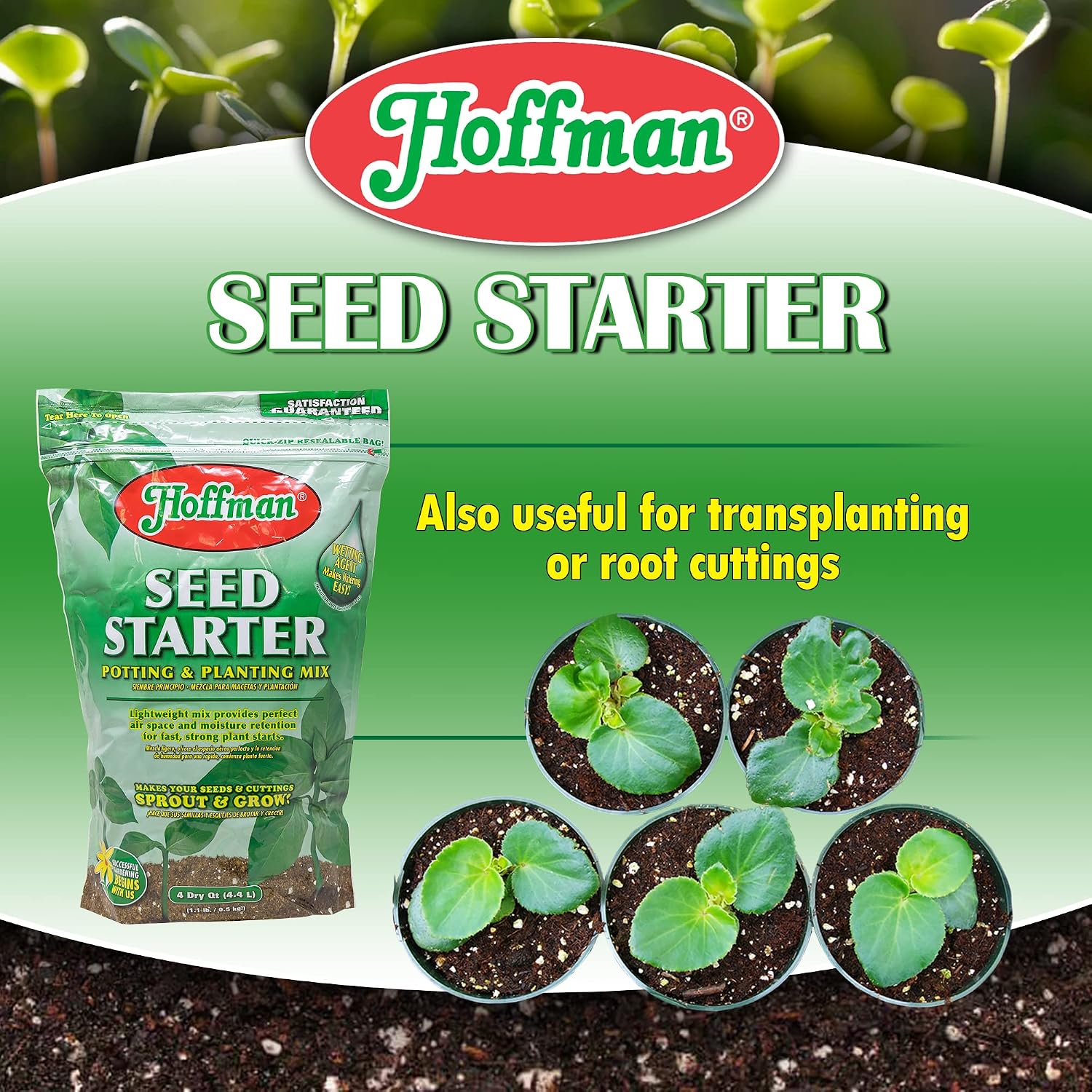 Hoffman INC A H Seed Starter Potting & Planting Mix with Wetting Agent for Moisture Retention, 4qt Bag