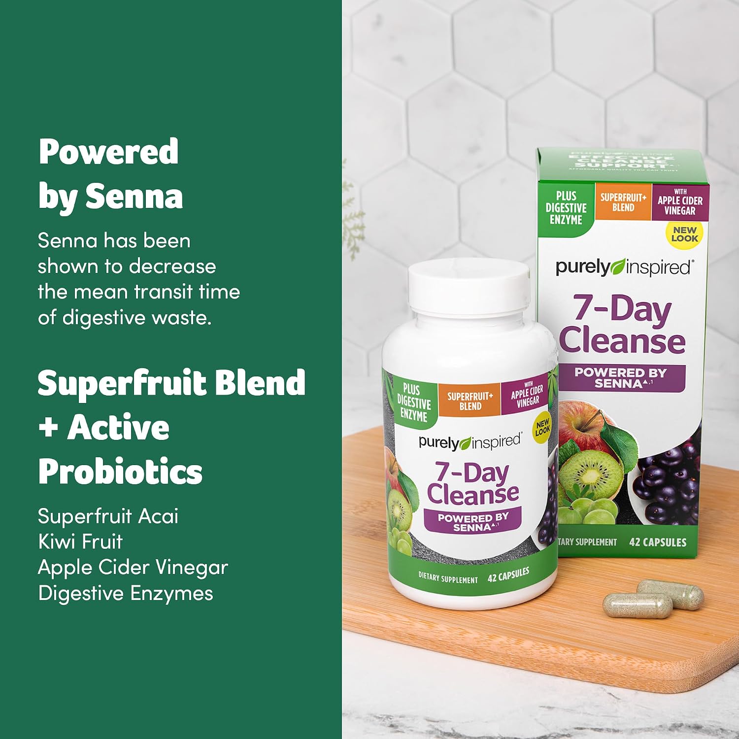 Purely Inspired 7-Day Detox Cleanse - Digestive Enzymes & Probiotics | Whole Body Cleanse & Detox Pills for Women & Men, Powered with Senna Leaf