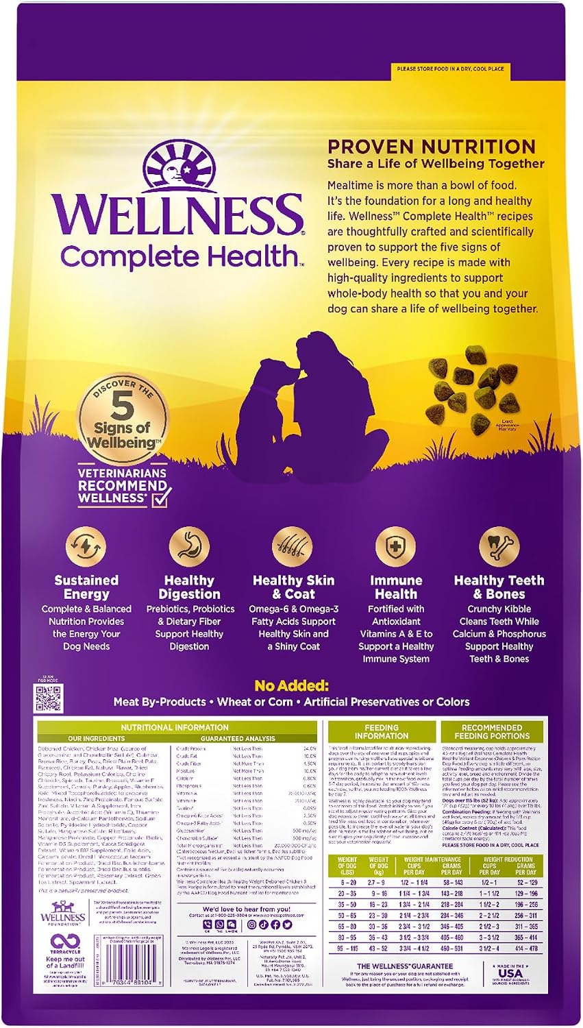 Wellness Complete Health Adult Dry Dog Food, Wholesome Grain Kibble, Natural, Chicken and Oatmeal Recipe, 5 lb Bag