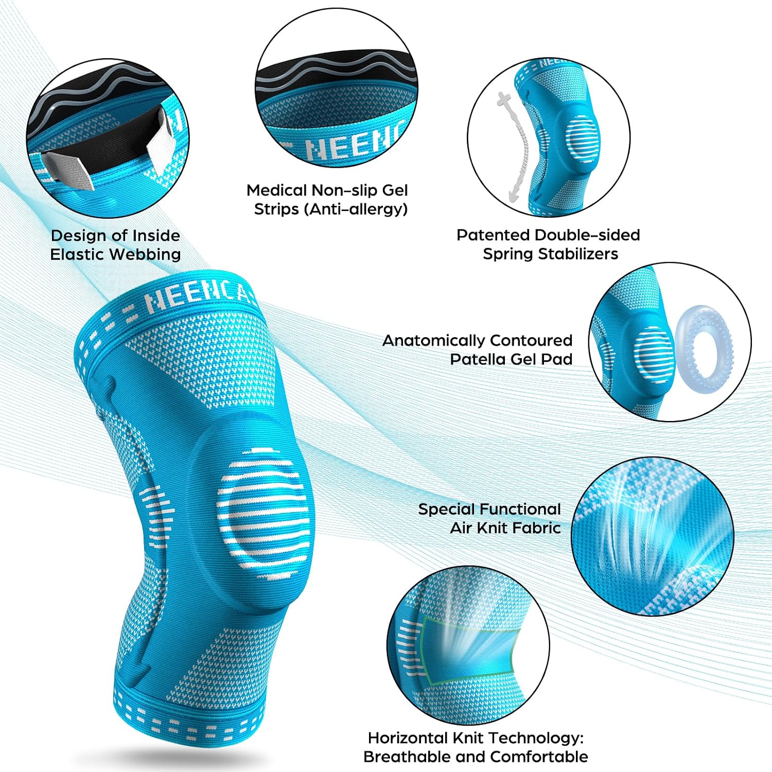 NEENCA Knee Braces for Knee Pain Relief, Compression Knee Sleeves with Patella Gel Pad & Side Stabilizers, Knee Support for Weightlifting, Running