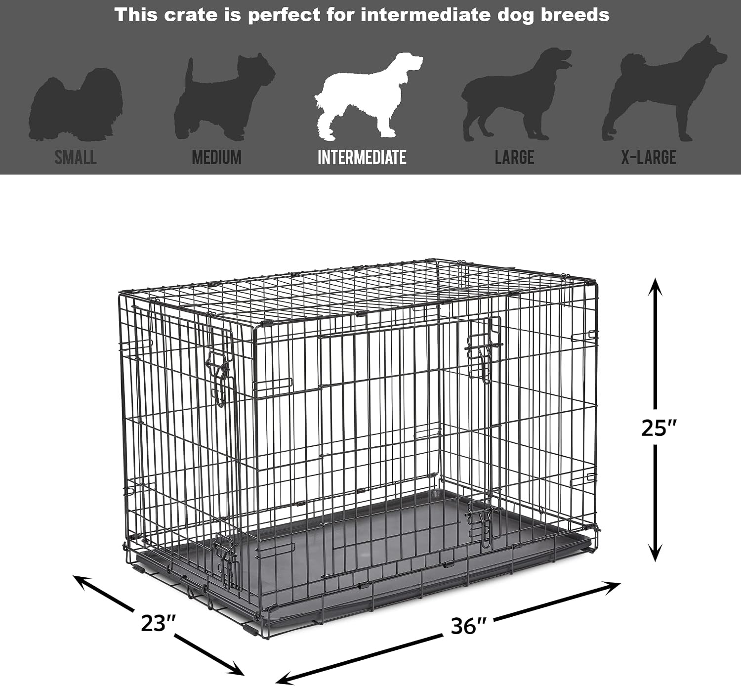 Midwest Homes for Pets 24-Inch New World Crate for Small Breeds, 12-20 lbs, Double Door Folding Dog Crate, Leak-Proof Tray & Secure Latches, Portable, Durable & Easy to Assemble