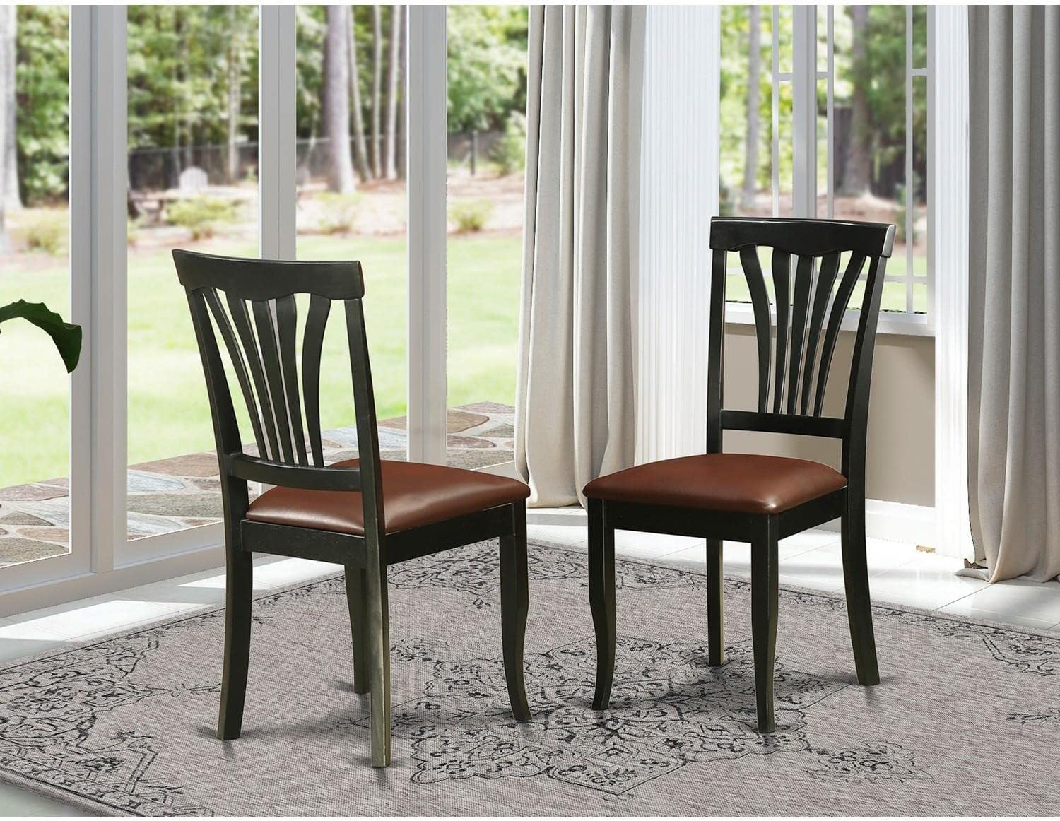 East West Furniture AVC-SBR-LC Avon Dining Chairs - Faux Leather Upholstered Wood Chairs, Set of 2, Saddle Brown