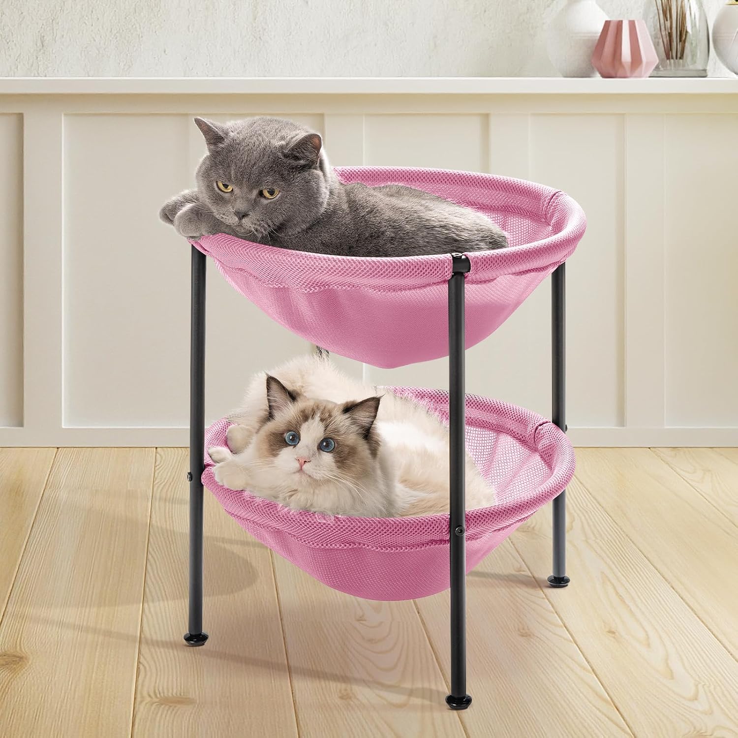 JUNSPOW Cat Bed Sleeping Cat Hammock, 16.9in x 16.9in x 9.5in, Grey