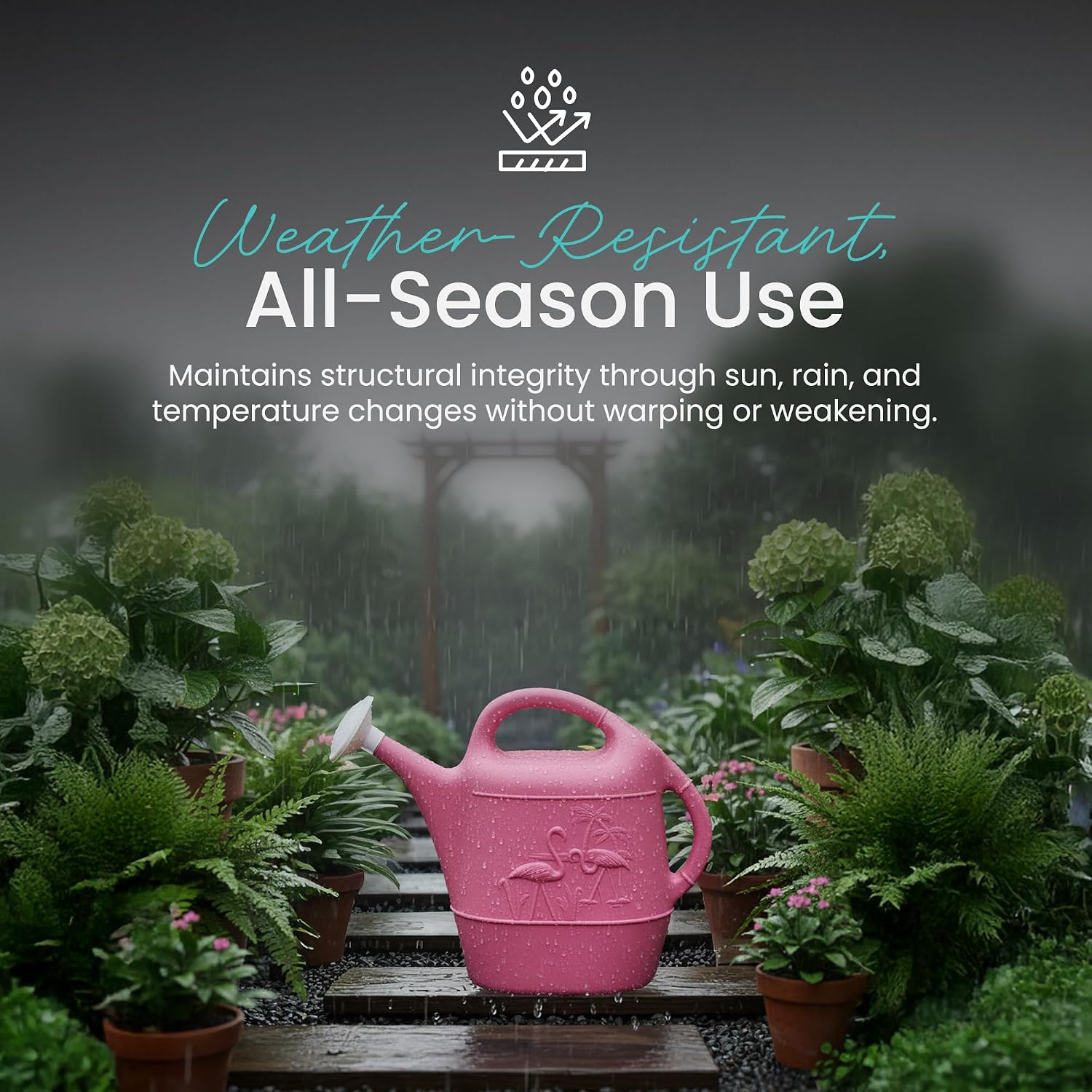 Union Products 63066 2 Gallon Plastic Indoor/Outdoor Watering Can w/Tulip Design for Garden, Potted Plants, & Patio Pots, Caribbean Blue