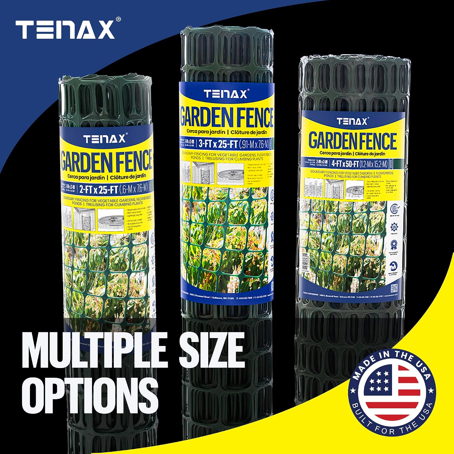 TENAX Garden Fence - Green, Durable, Lightweight - 3' x 25' - Plastic