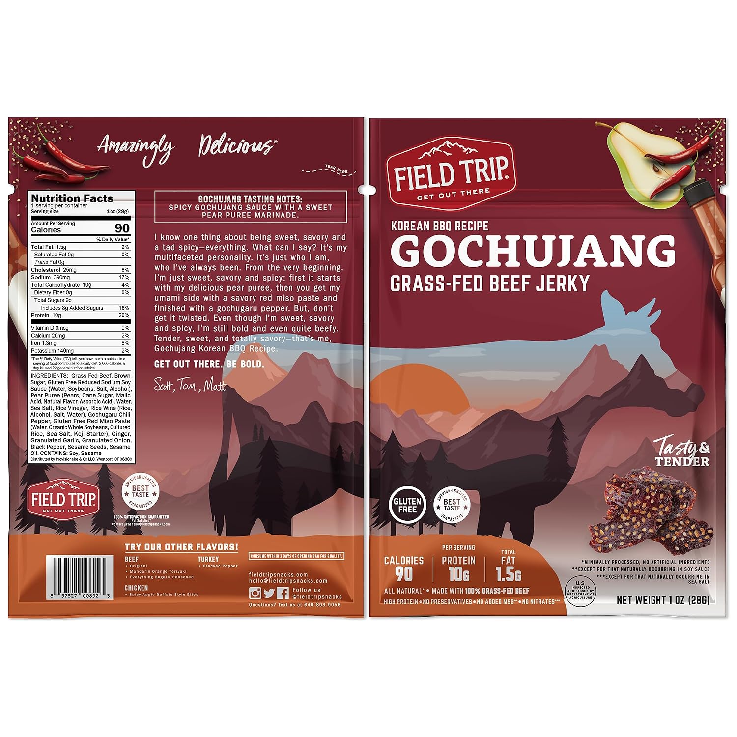 Field Trip Beef Jerky, Original, 1 Oz Bag, 12 Bags/carton | Grass Fed Beef Jerky, Healthy Gluten Free Snacks, All Natural, Paleo-Friendly Beef Jerky, High Protein, Low Carb, No Nitrates