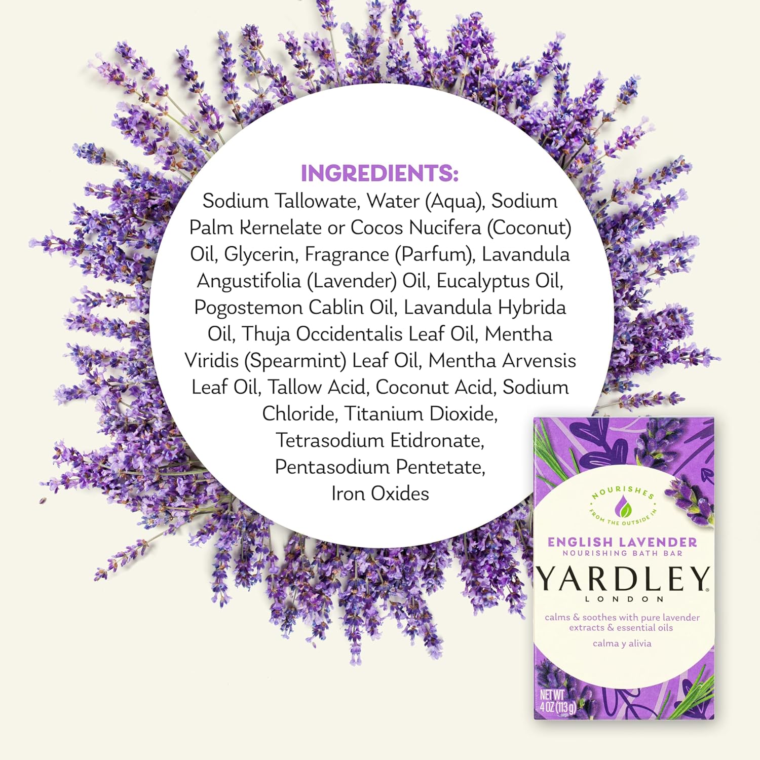 Yardley London Nourishing Bath Soap Bar Aloe & Avocado, Conditions Skin with Creamy Avocado & Olive Extracts, 4.0 oz Bath Bar, 1 Soap Bar