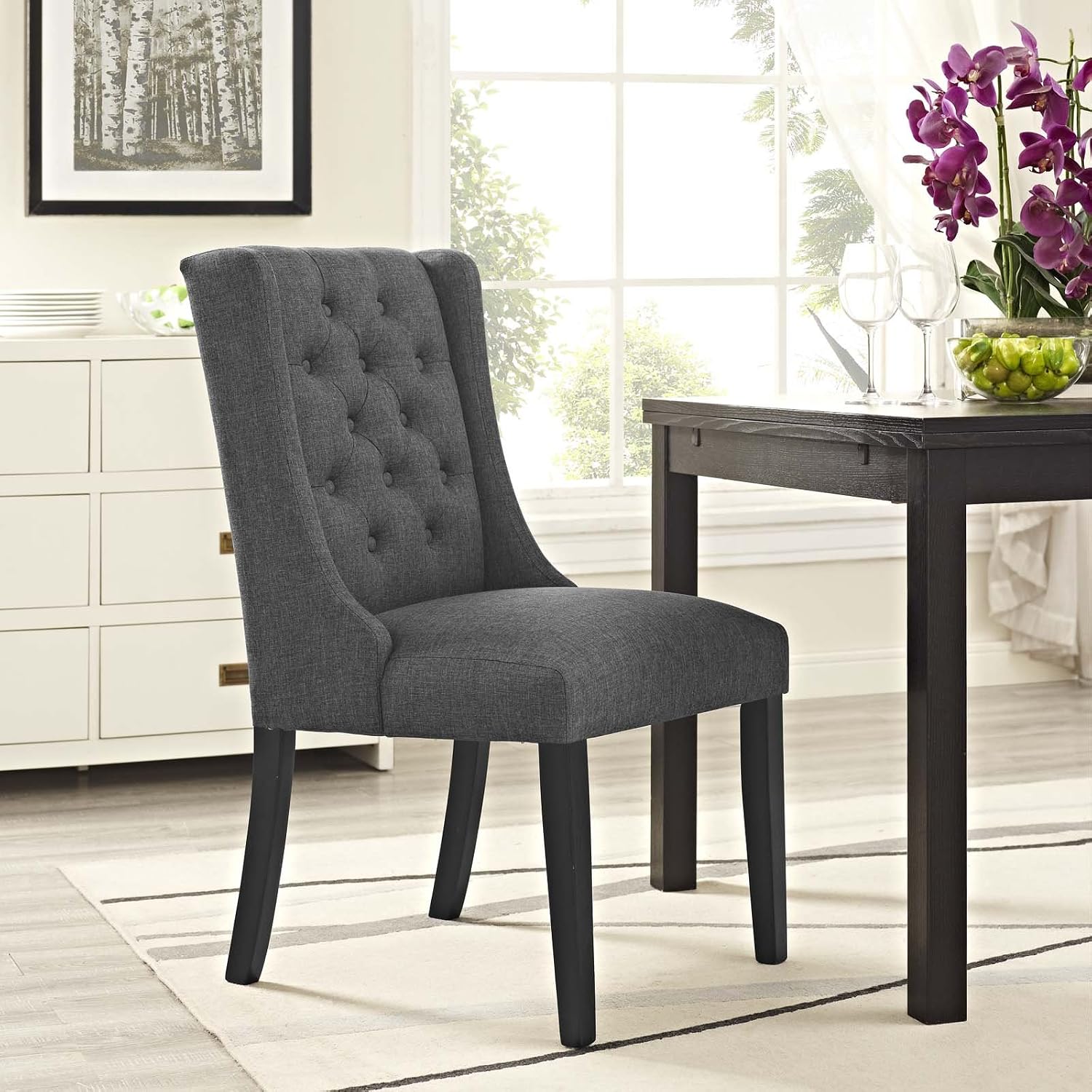 Modway Baronet Modern Tufted Upholstered Fabric Parsons Kitchen and Dining Room Chair in Beige
