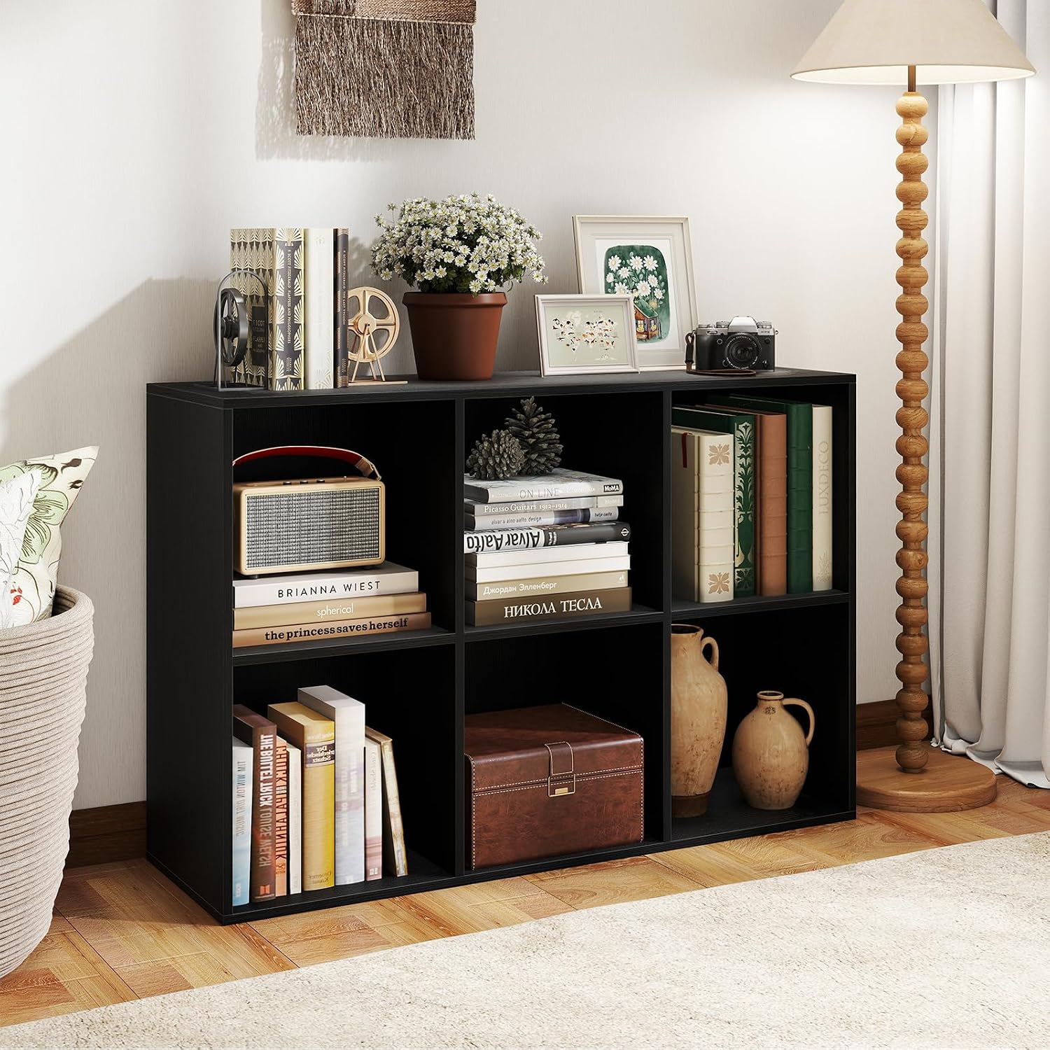 Giantex 8-Cube Bookcase, 3-Tier Cubby Bookshelf, Horizontal Vertical Display Rack with Anti-Tipping Kits, Modern Storage Organizer Shelf Unit for Bedroom, Living Room, Study (Natural, 8-Cube)