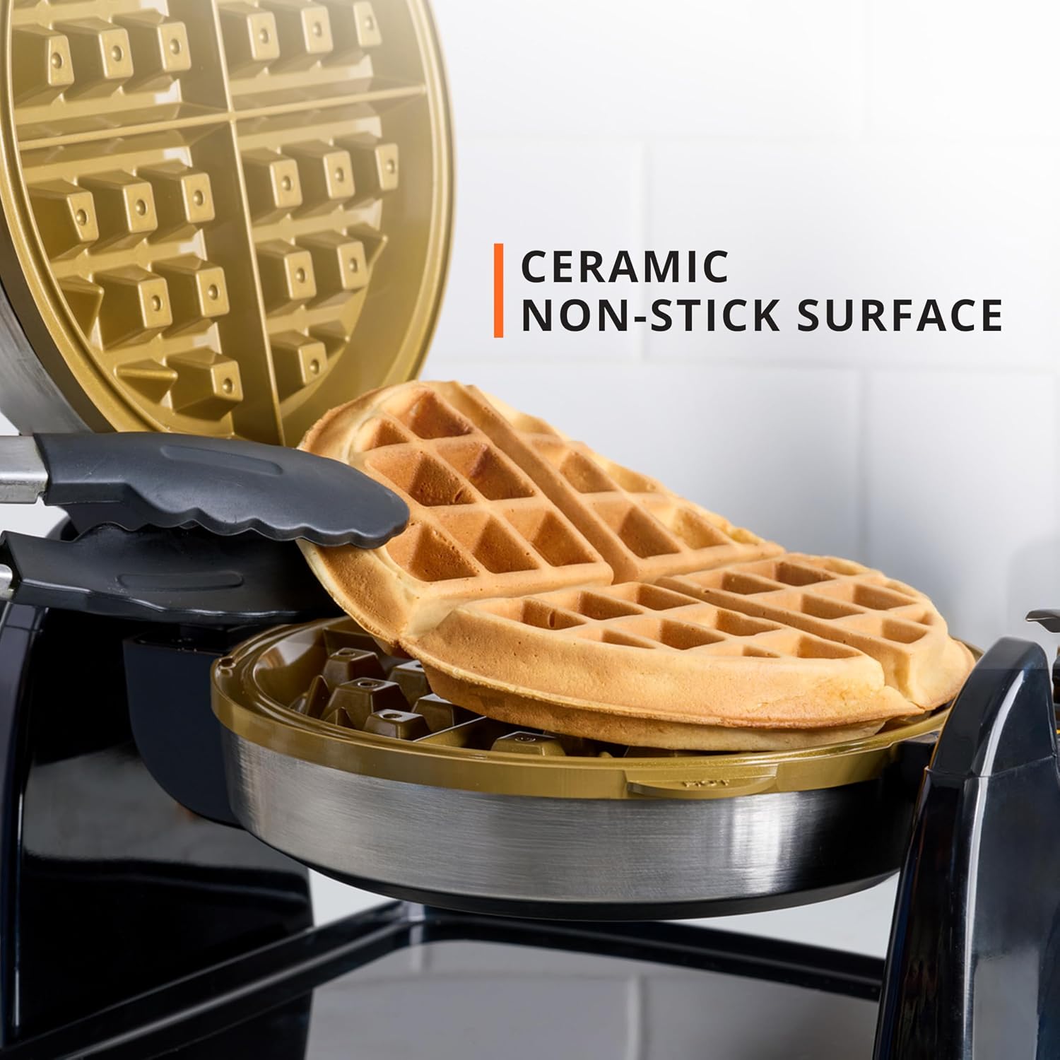KRUPS 4-Slice Belgian Waffle Maker: Stainless Steel, 5 Browning Levels, Audible Ready Beep, Removable Plates, 1200W, Silver/Black, Large Waffle Maker Family Size, Great for Family Breakfasts