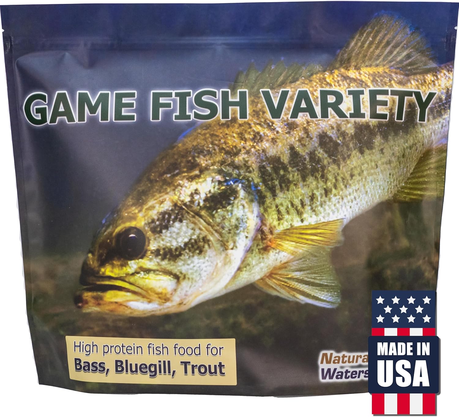 Natural Waterscapes Game Fish Food Variety | Pond and Lake Fish Food Pellets | 7 lb Resealable Bag | Feed to Bass, Bluegill, Trout | Floating Pellets